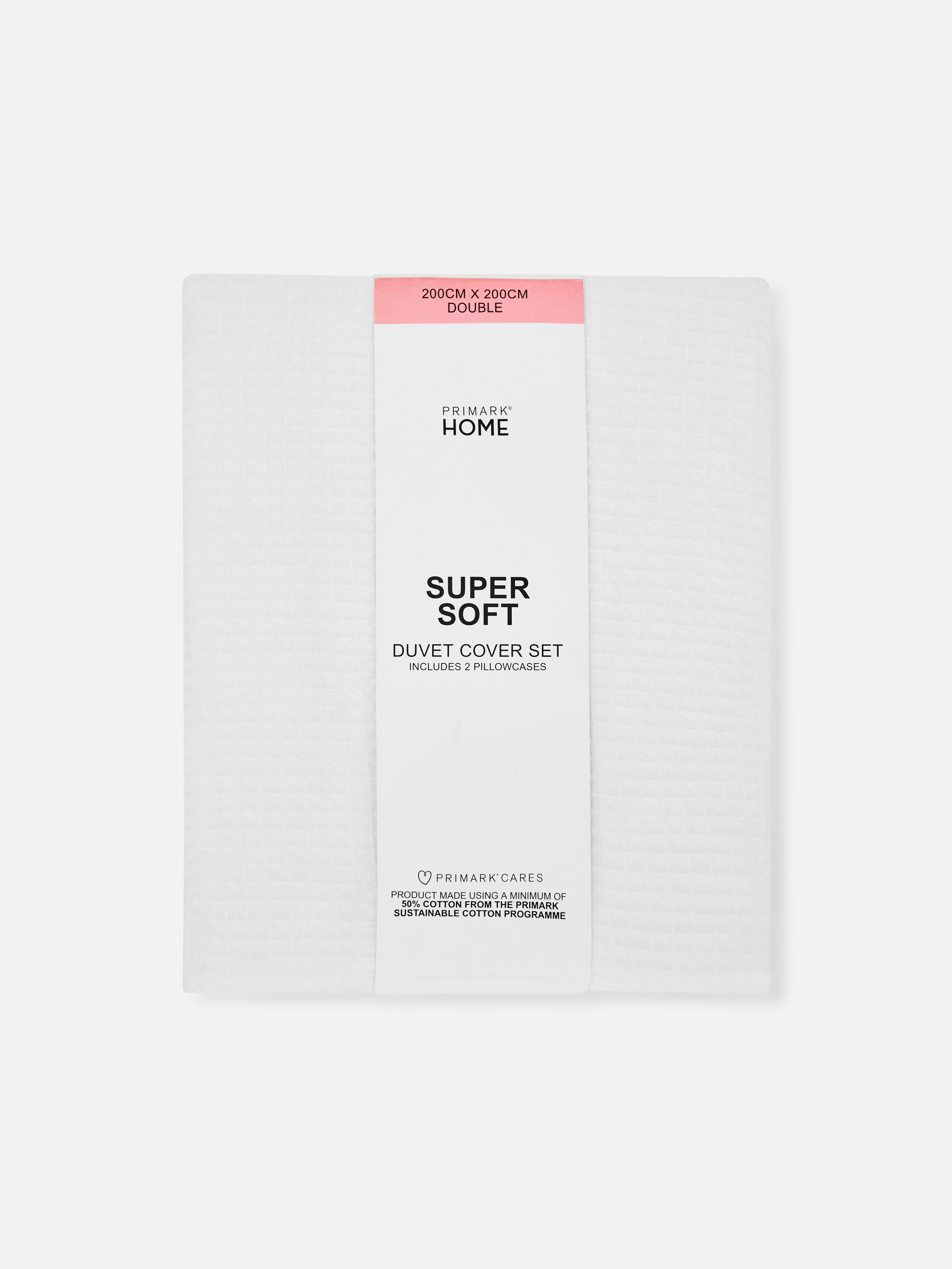 White Supersoft Waffle Double Duvet Cover Set