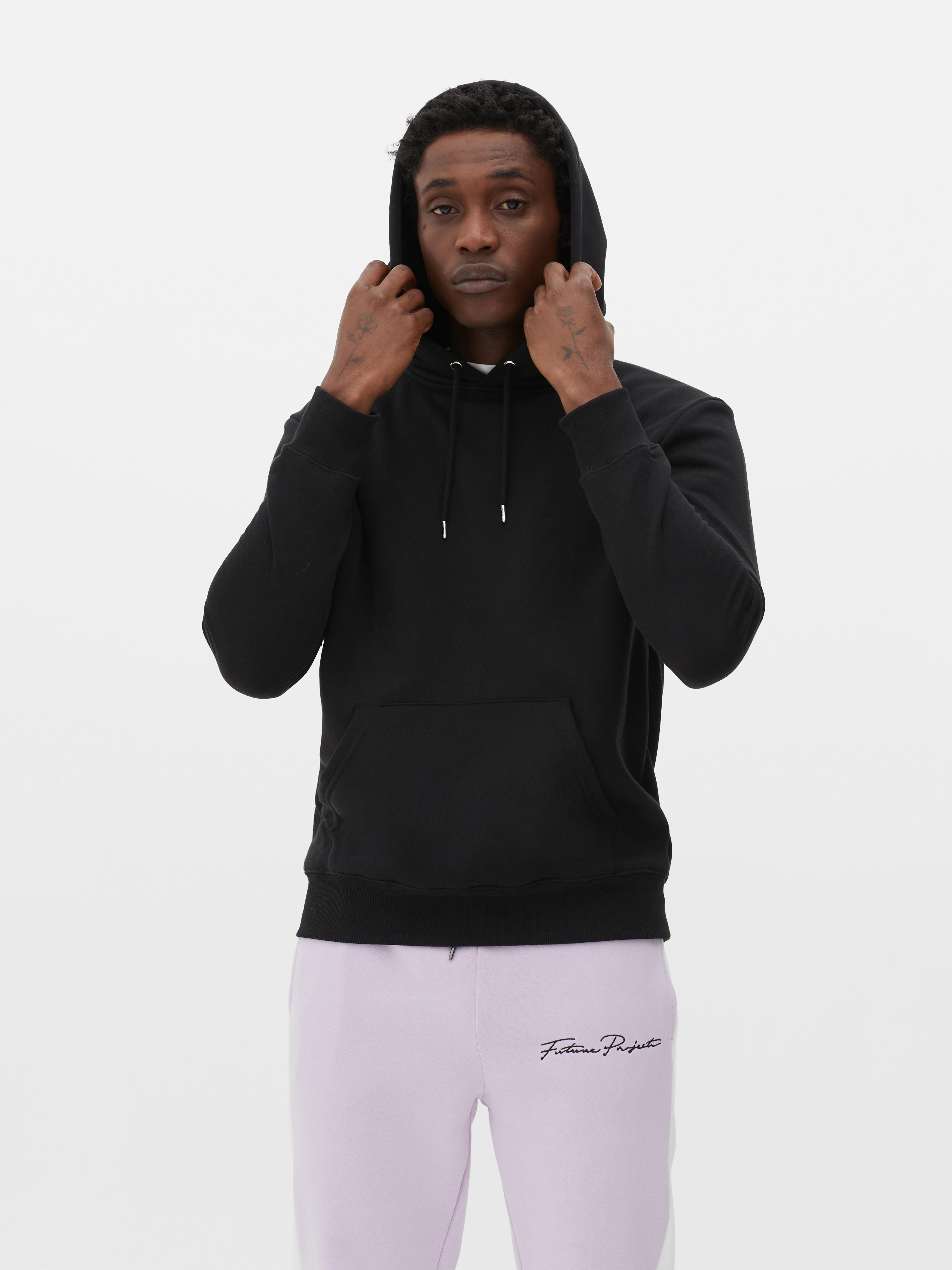 Mens Black Long Sleeve Drawstring Hoodie Primark