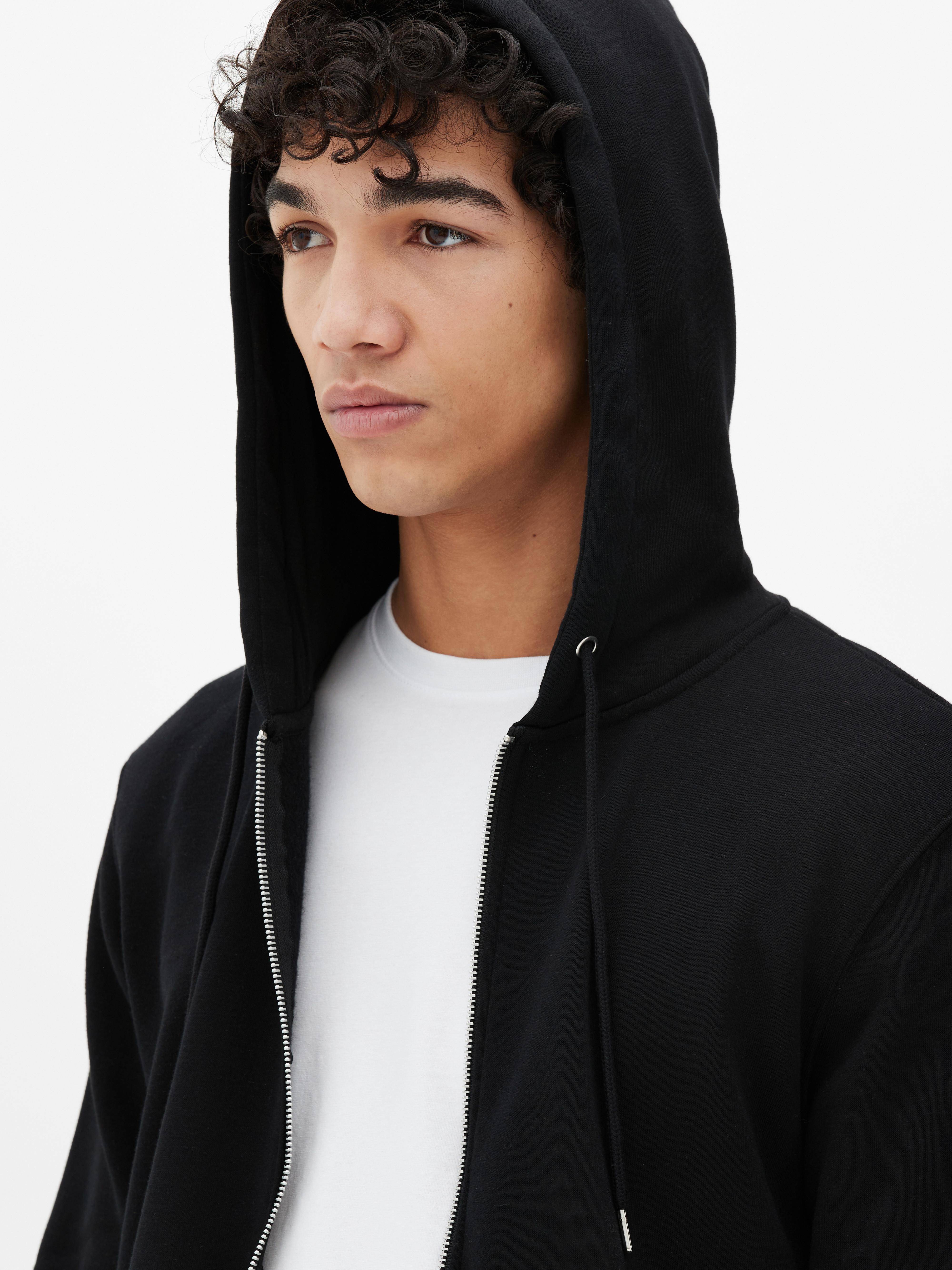 Mens Black Long Sleeve Zip Hoodie