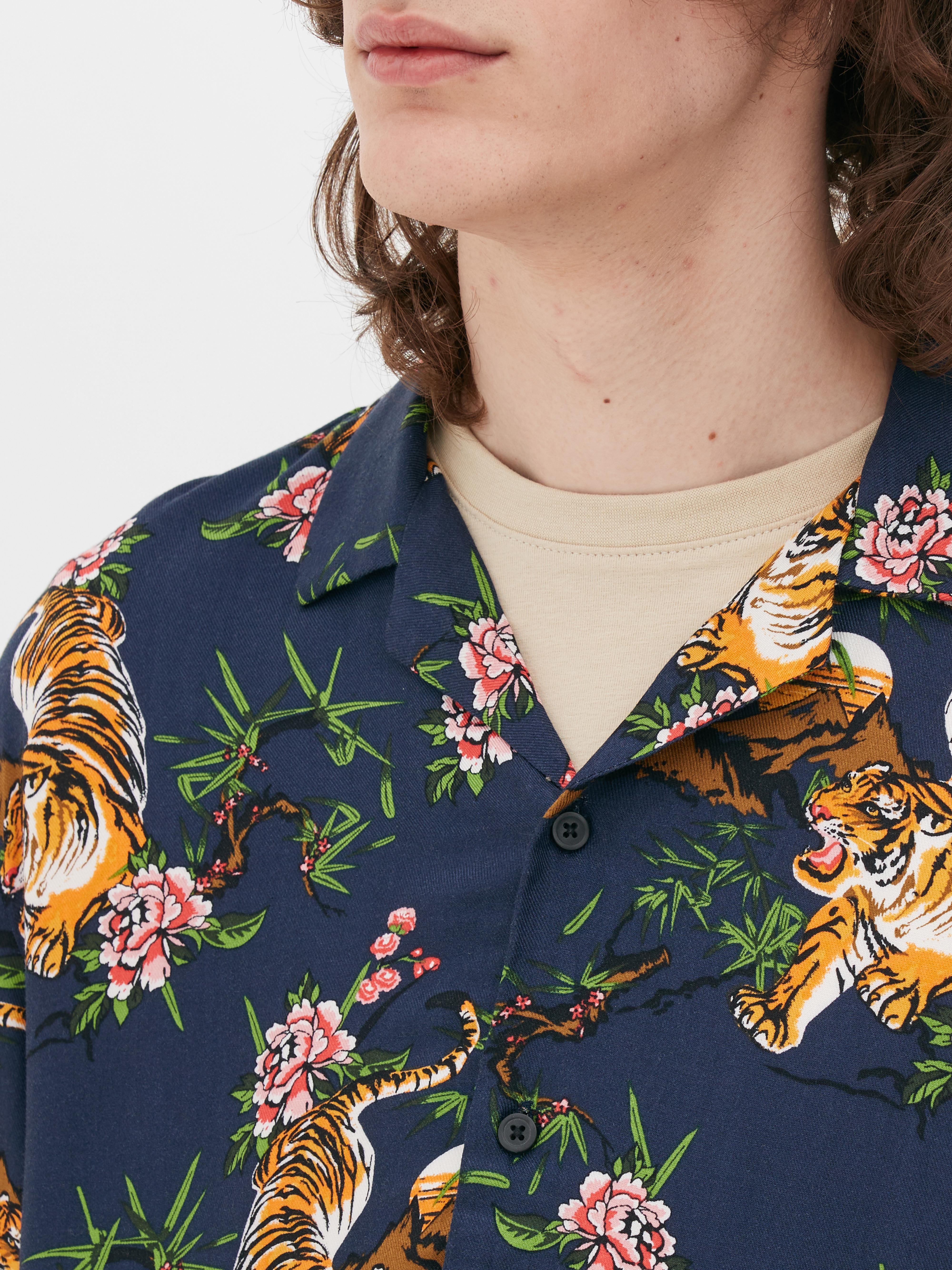 Tiger Tropical Print Short-sleeved Shirt
