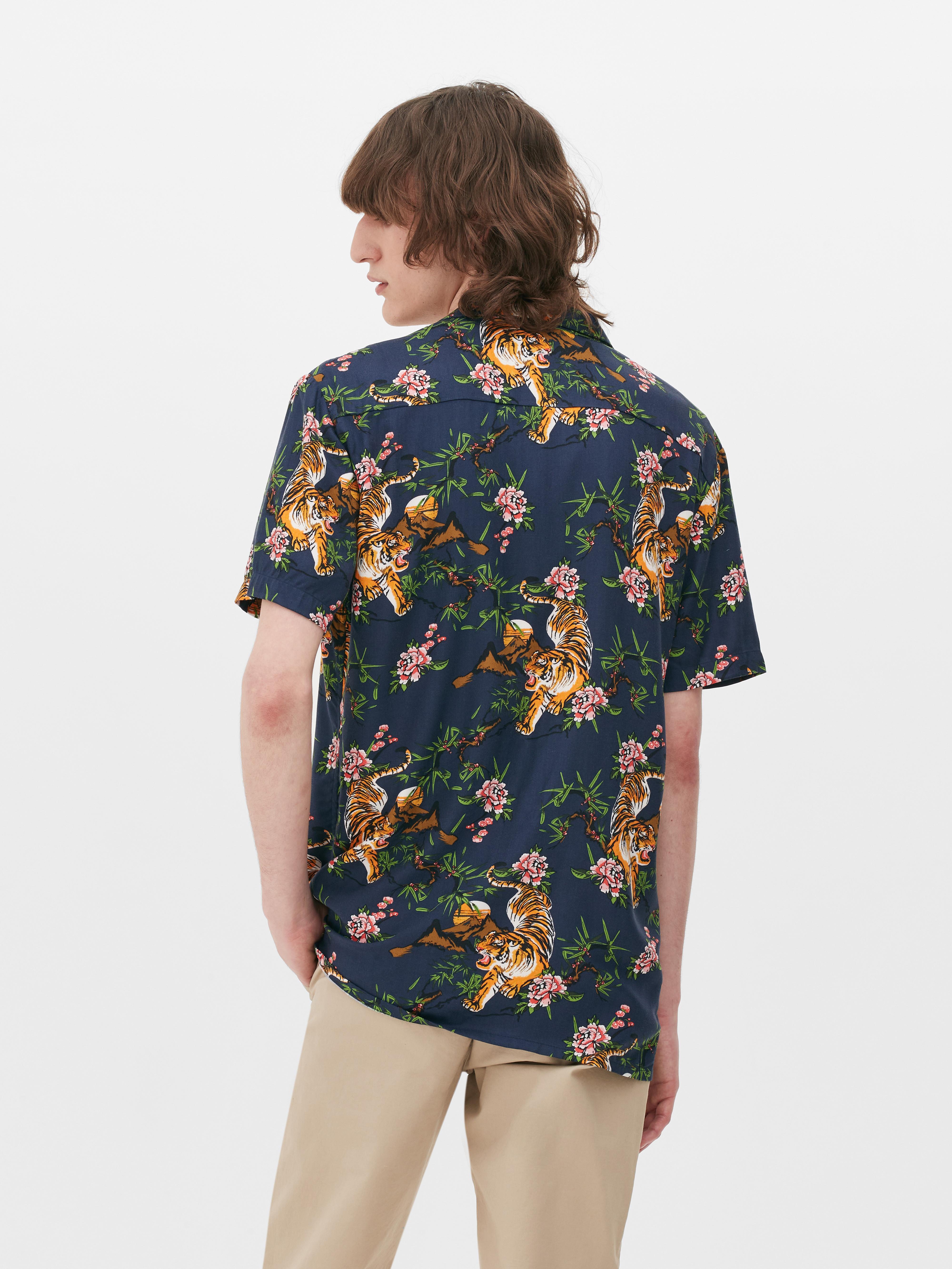 Tiger Tropical Print Short-sleeved Shirt