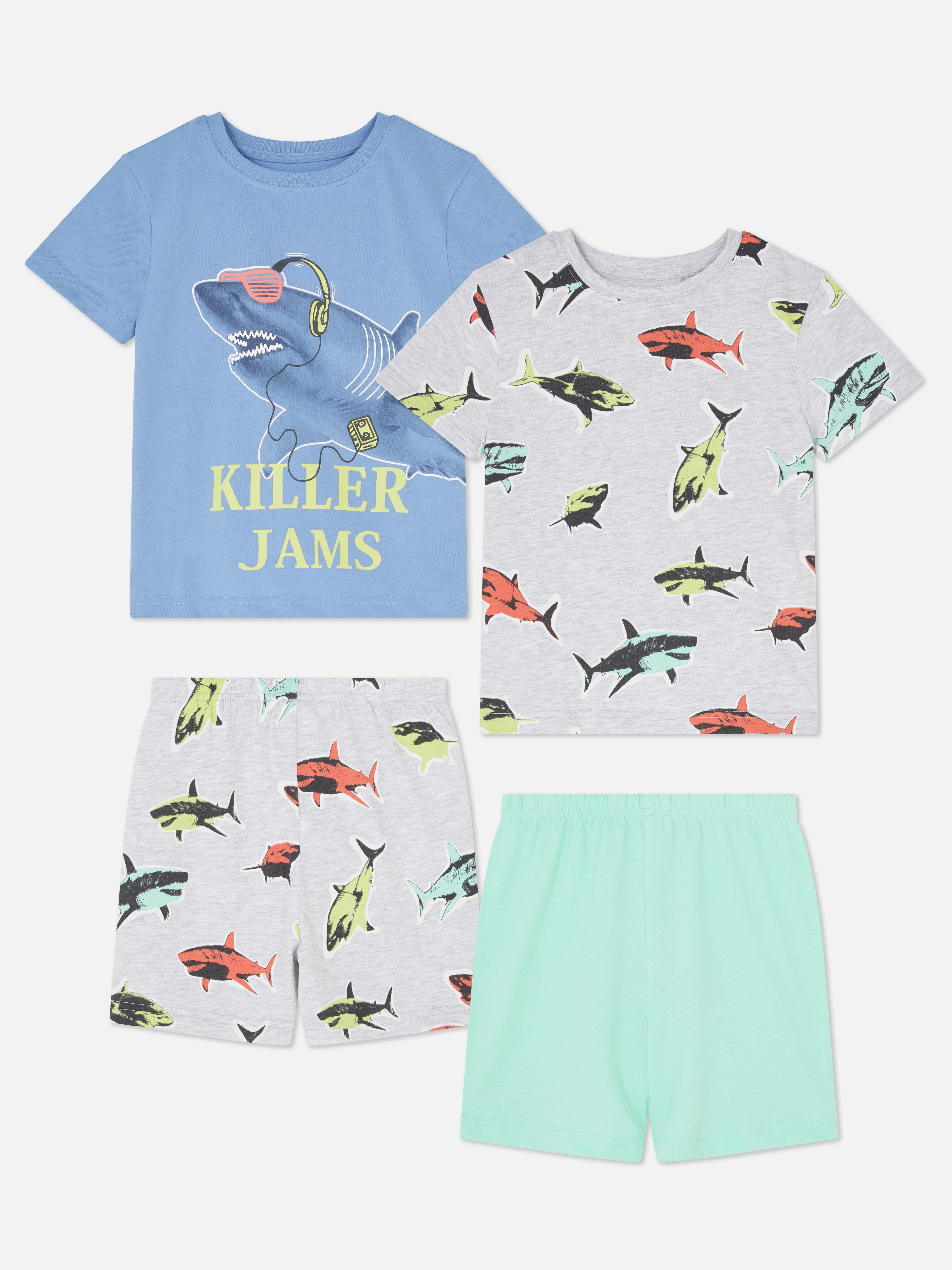 2pk Shark Print T-Shirt and Shorts Pyjamas