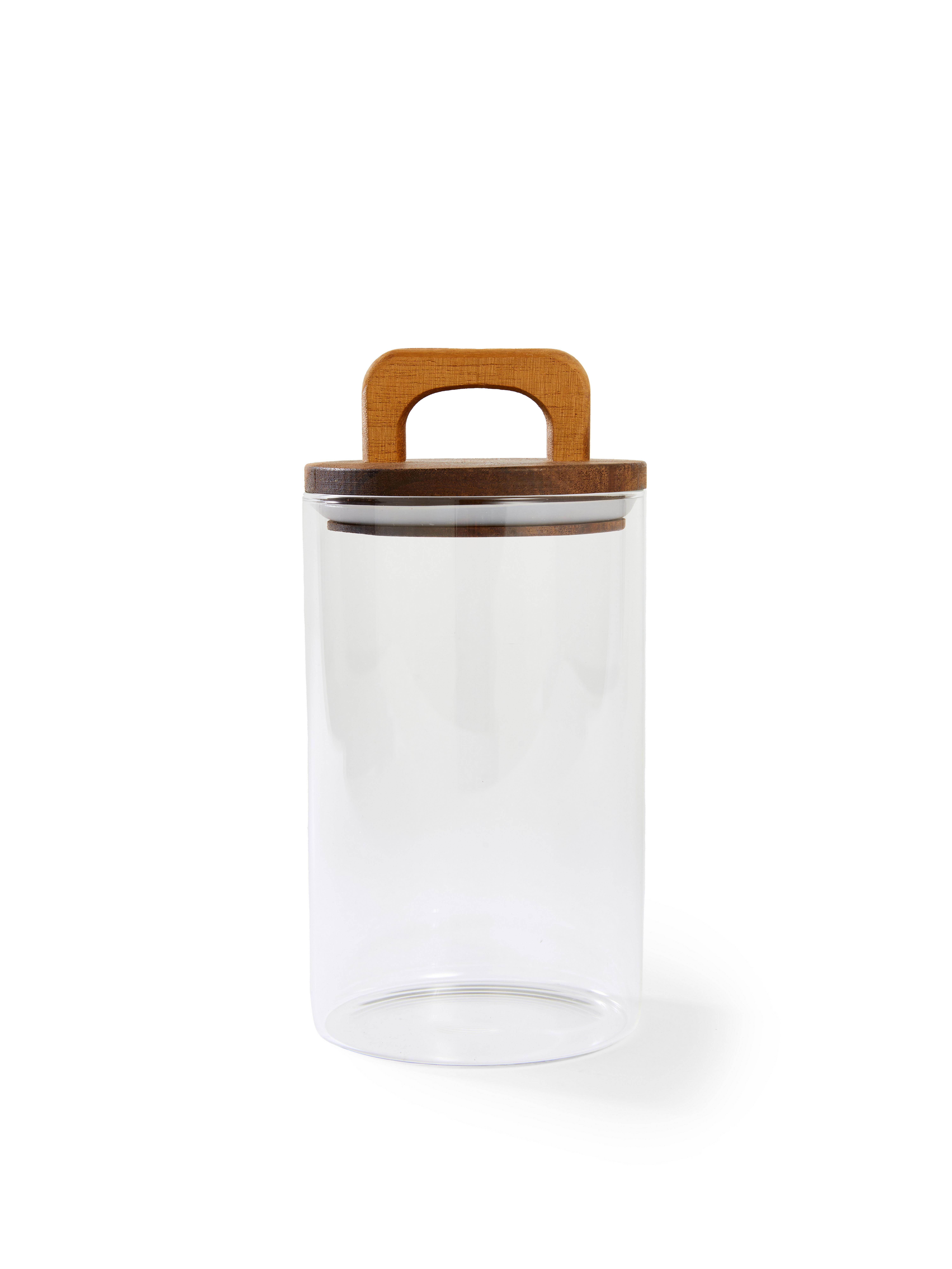 Medium Glass Canister With Wood Handle Clear