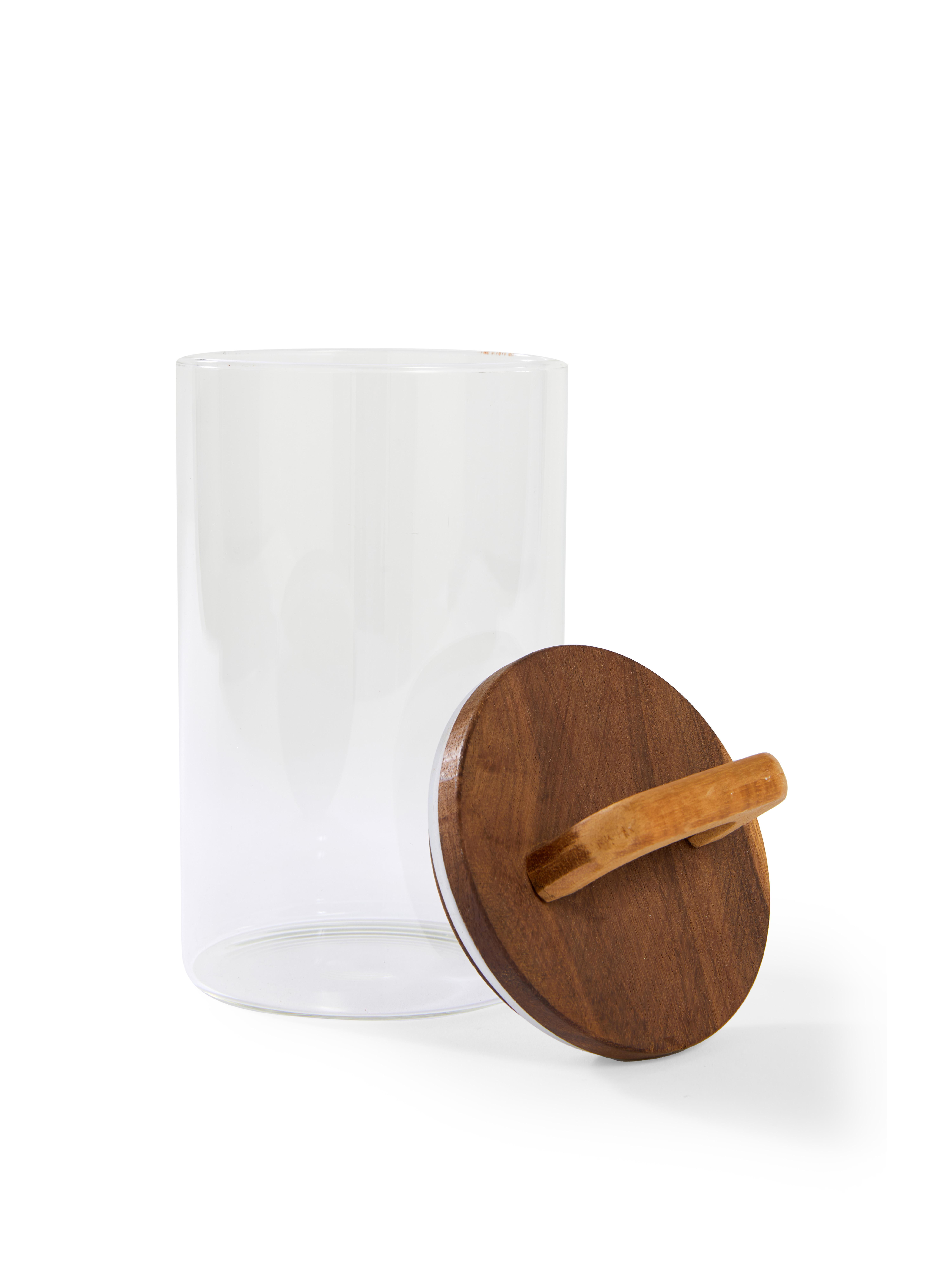 Medium Glass Canister With Wood Handle