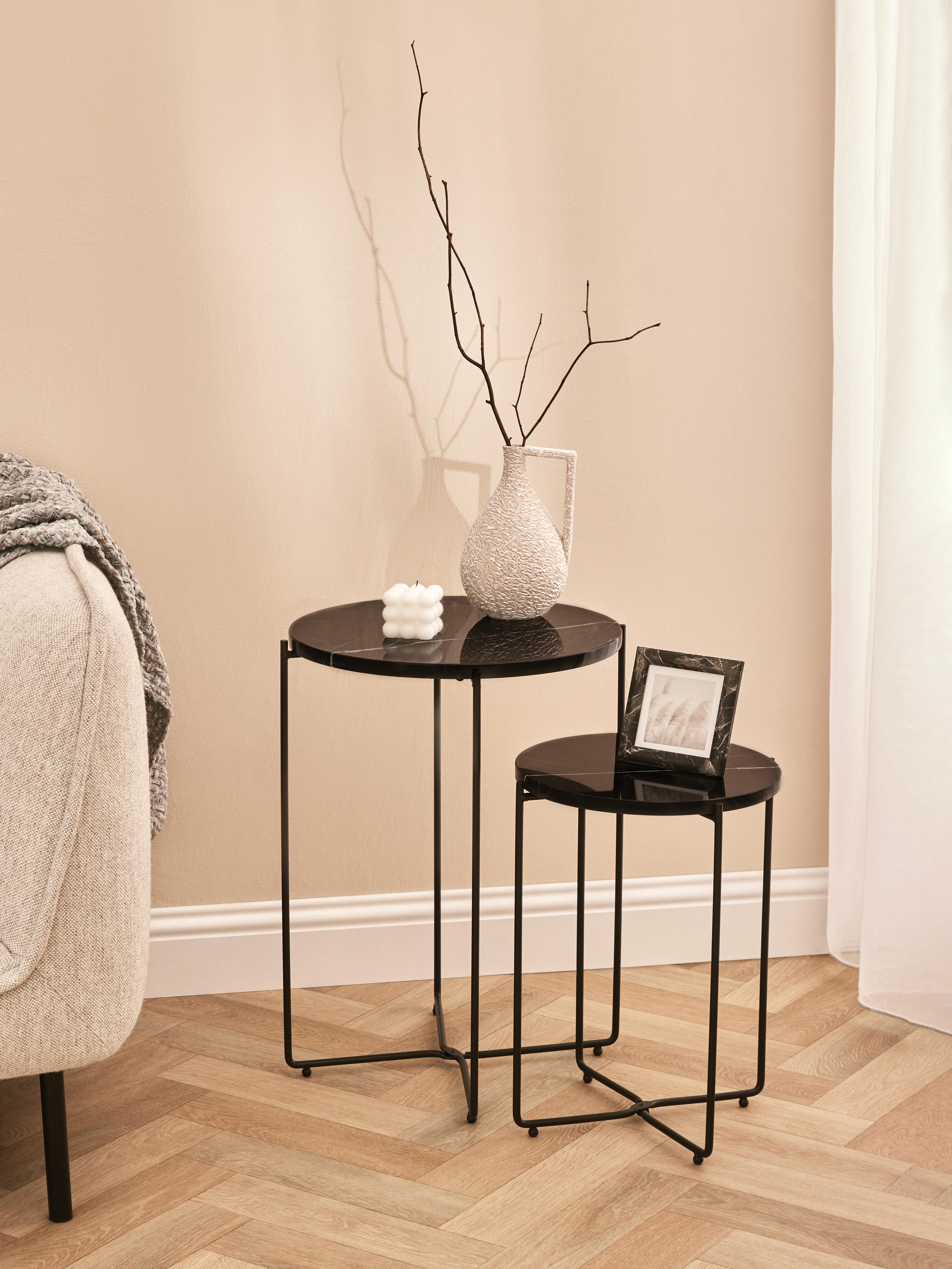 2 Tier Marble and Metal Side Table Set