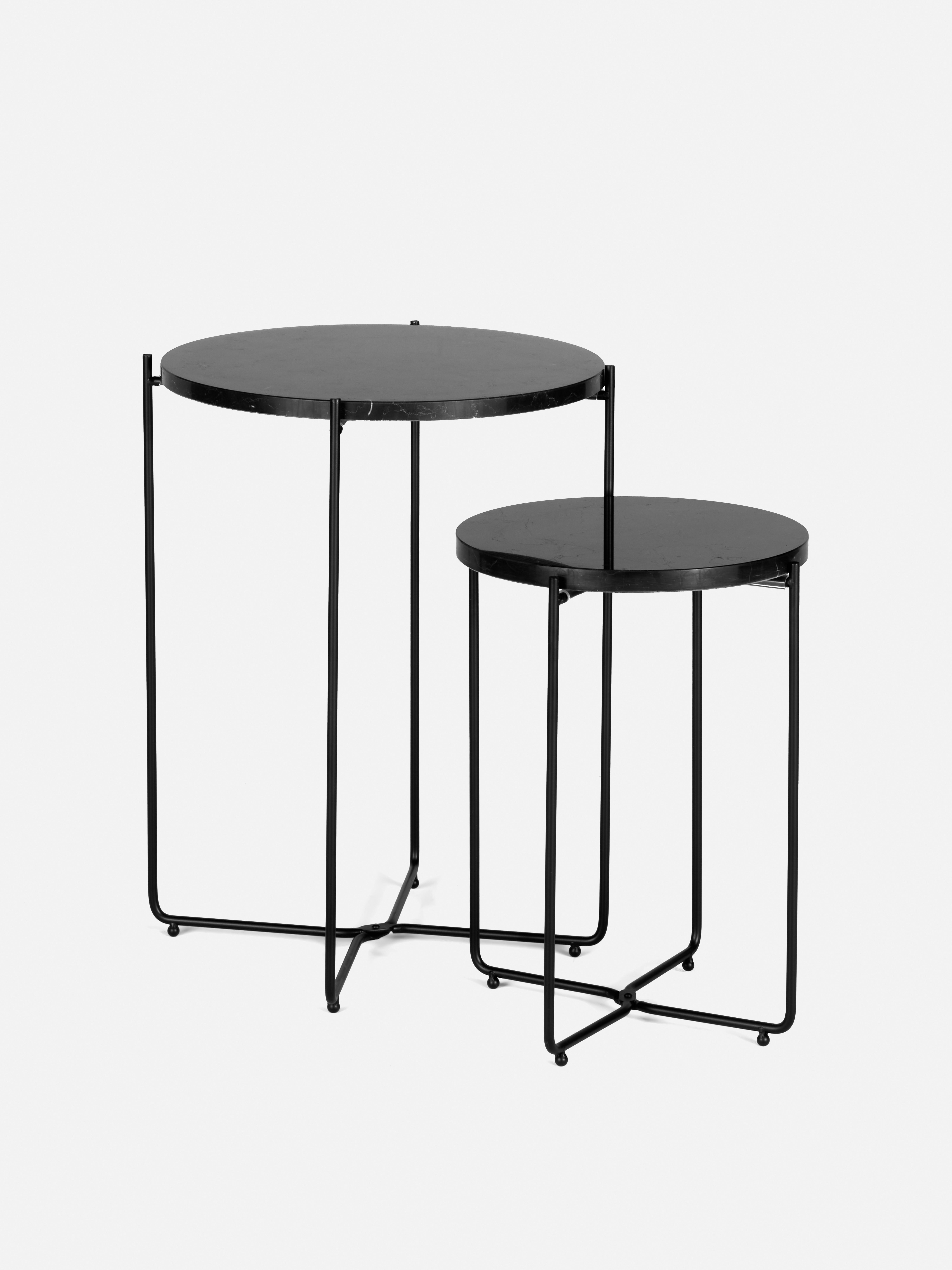 2 Tier Marble and Metal Side Table Set
