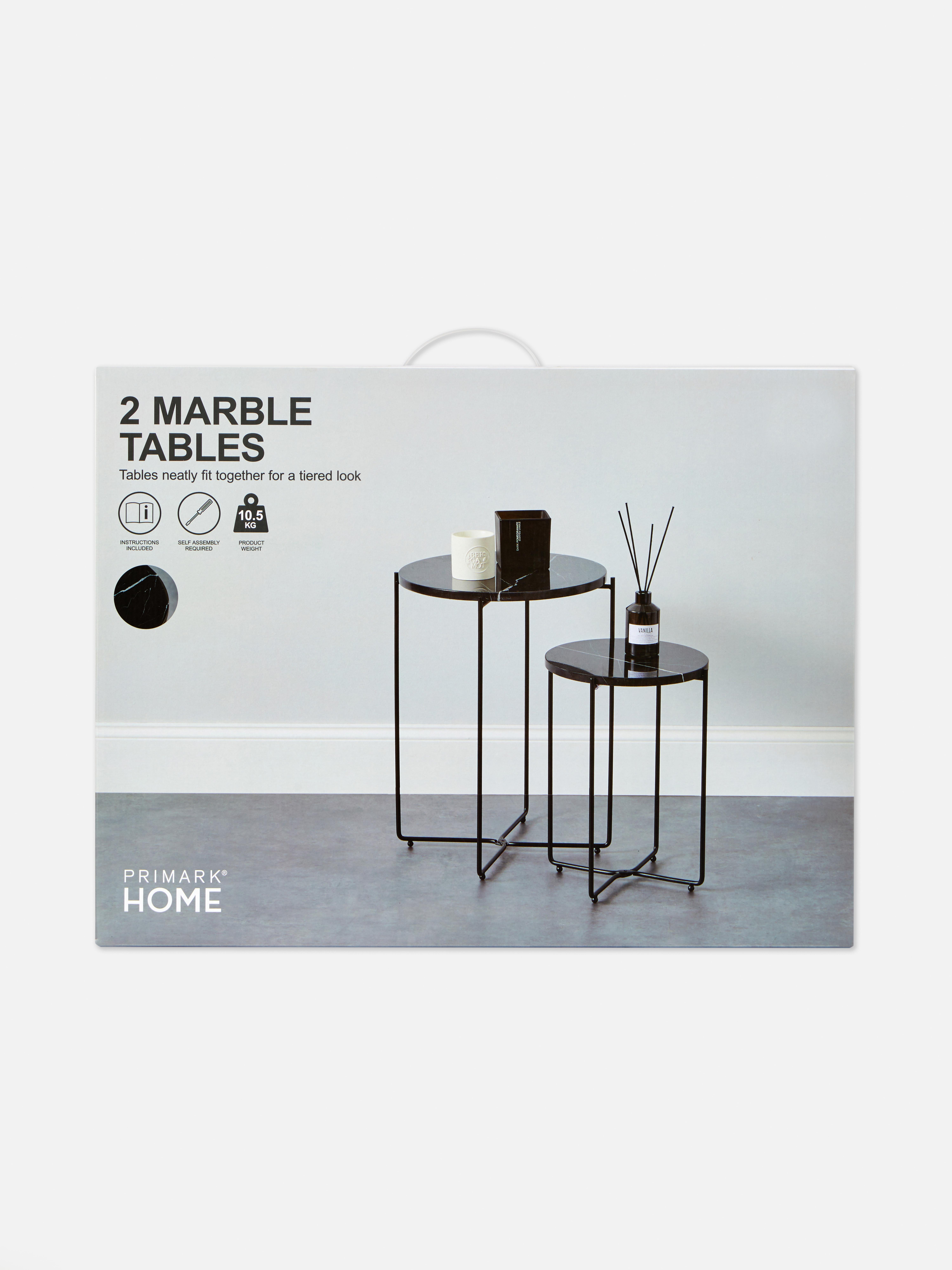 2 Tier Marble and Metal Side Table Set