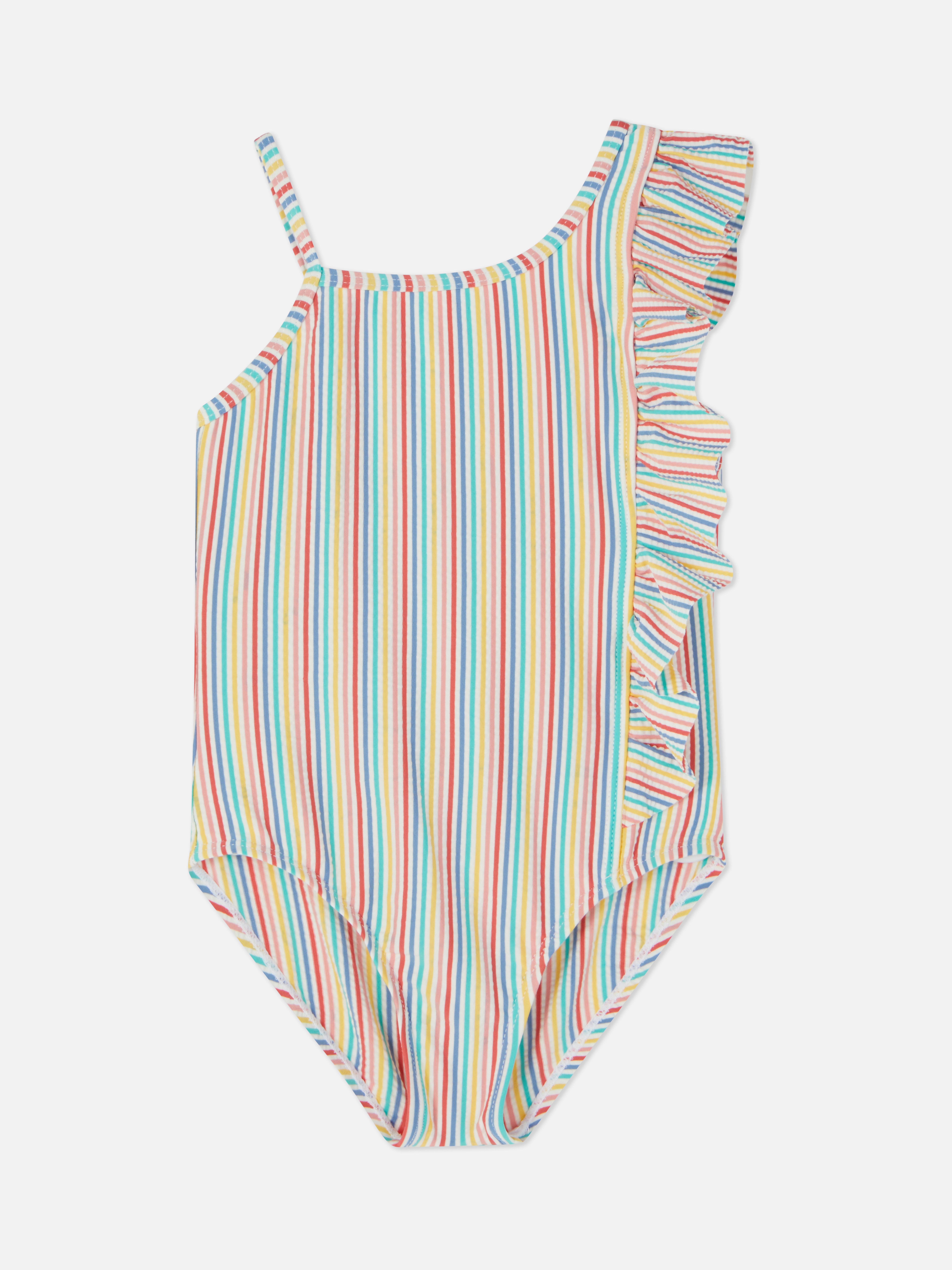 Frill Shoulder Striped Swimsuit