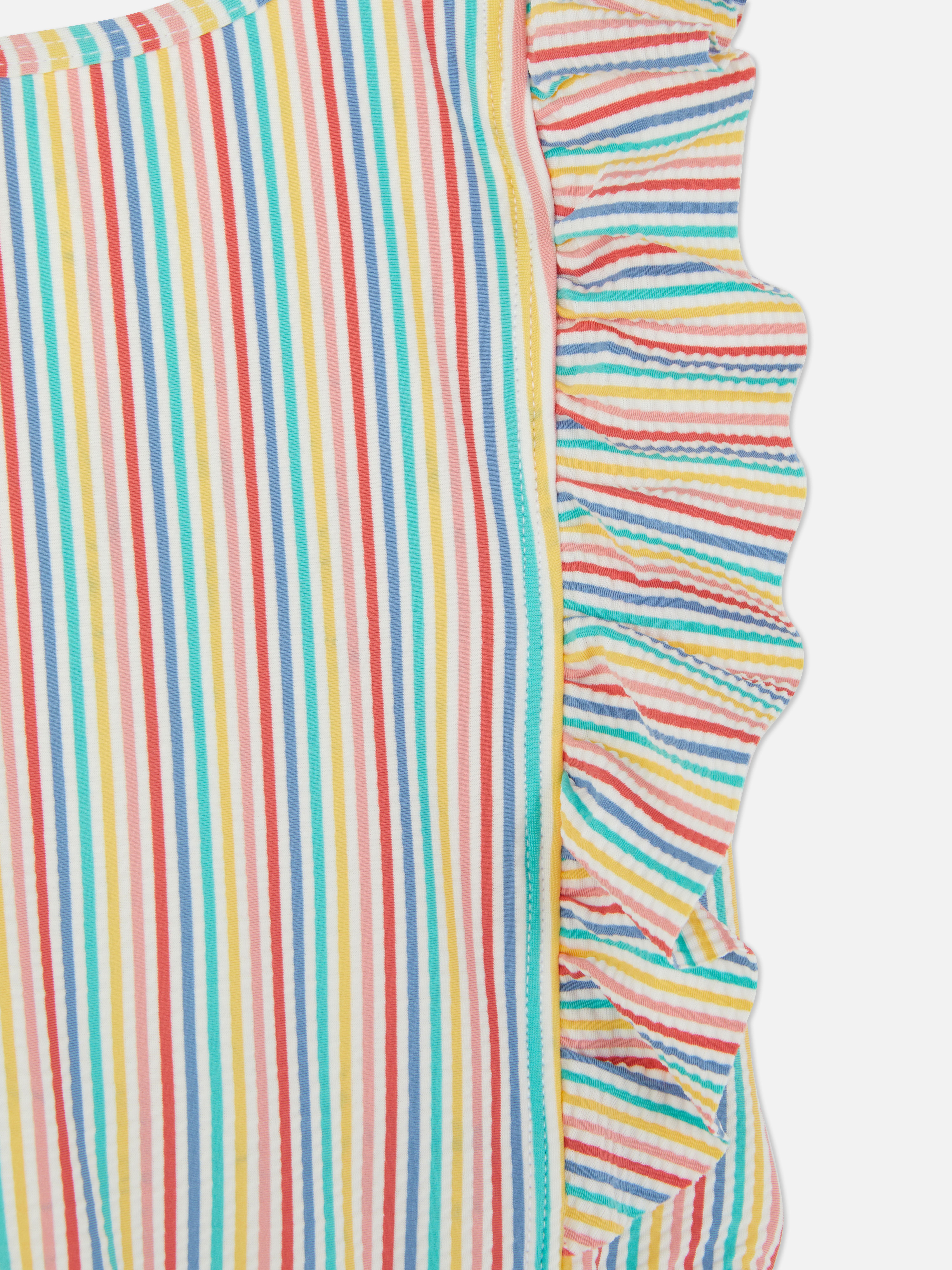 Frill Shoulder Striped Swimsuit