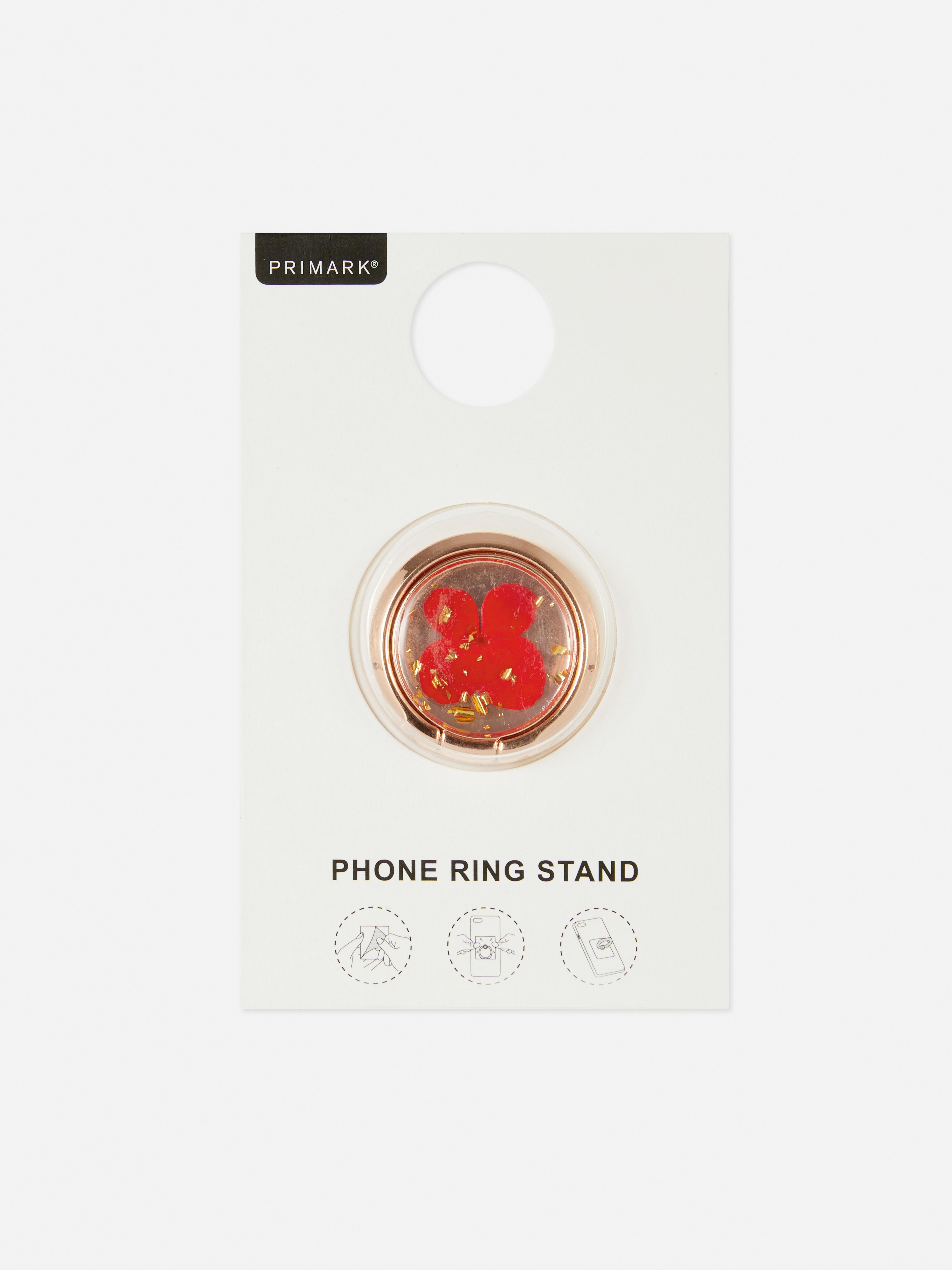Dried Flower Rose Gold Stick-On Phone Ring Holder And Stand