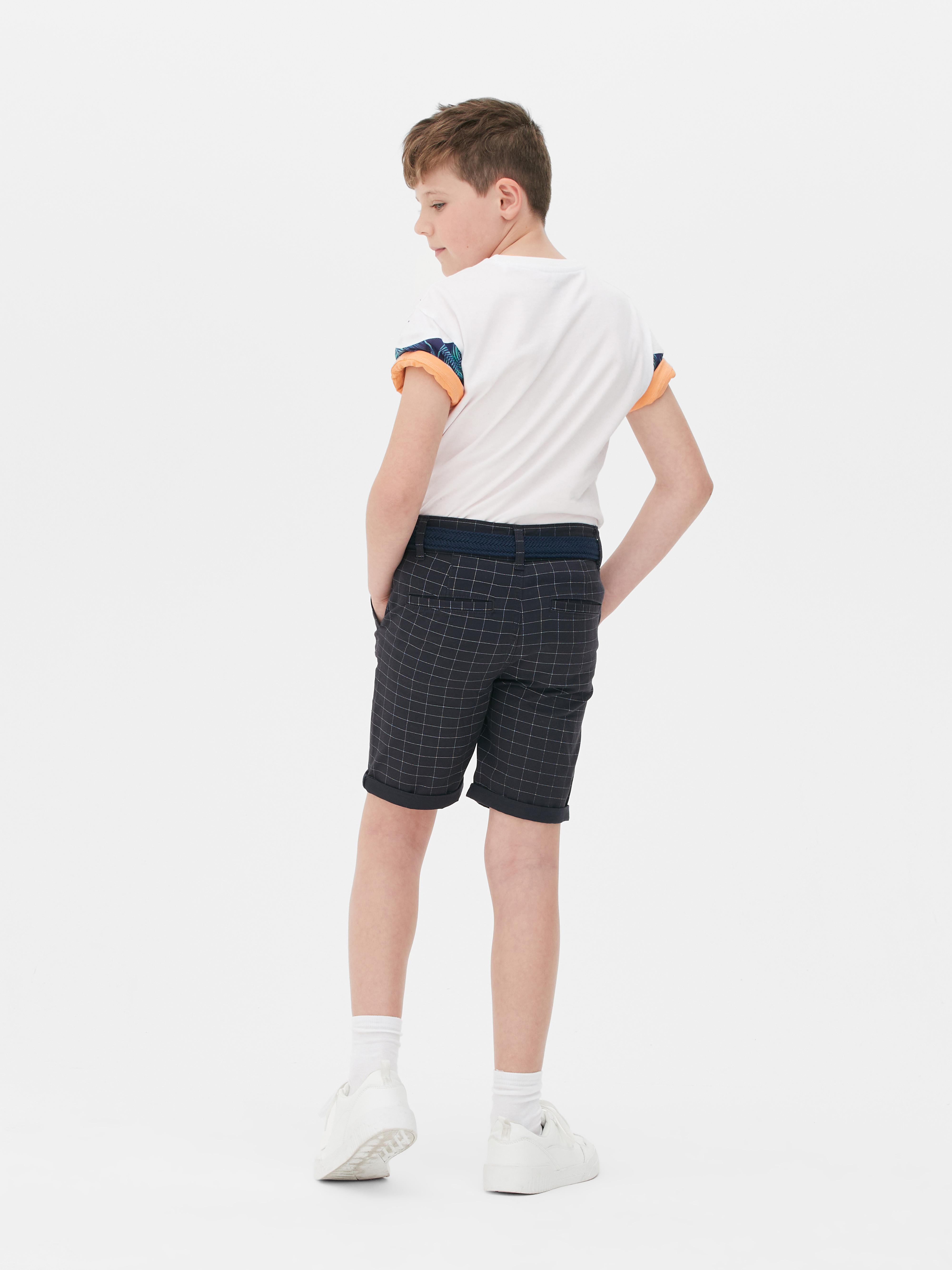 Cotton Checked Belted Chino Shorts