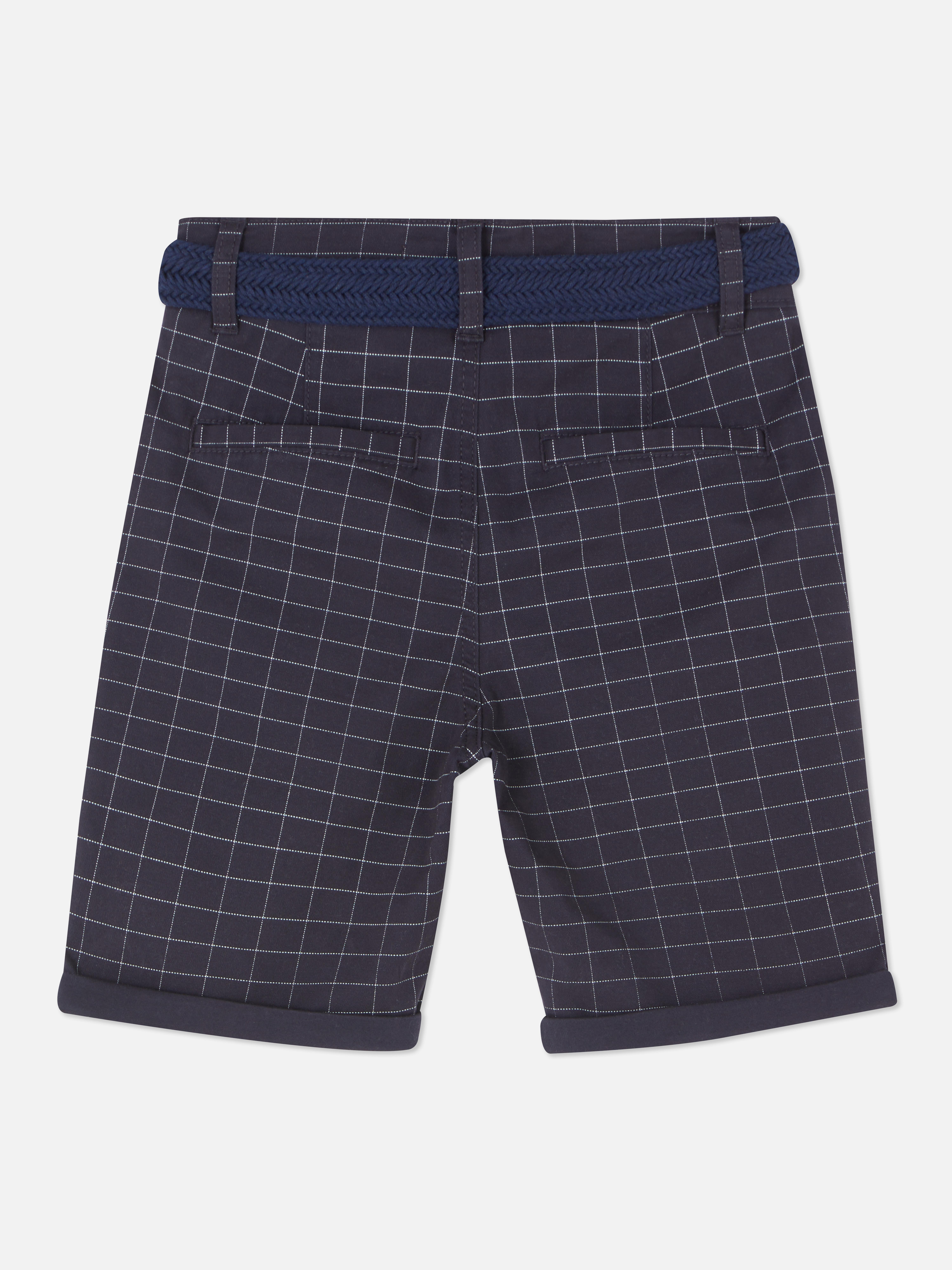 Cotton Checked Belted Chino Shorts