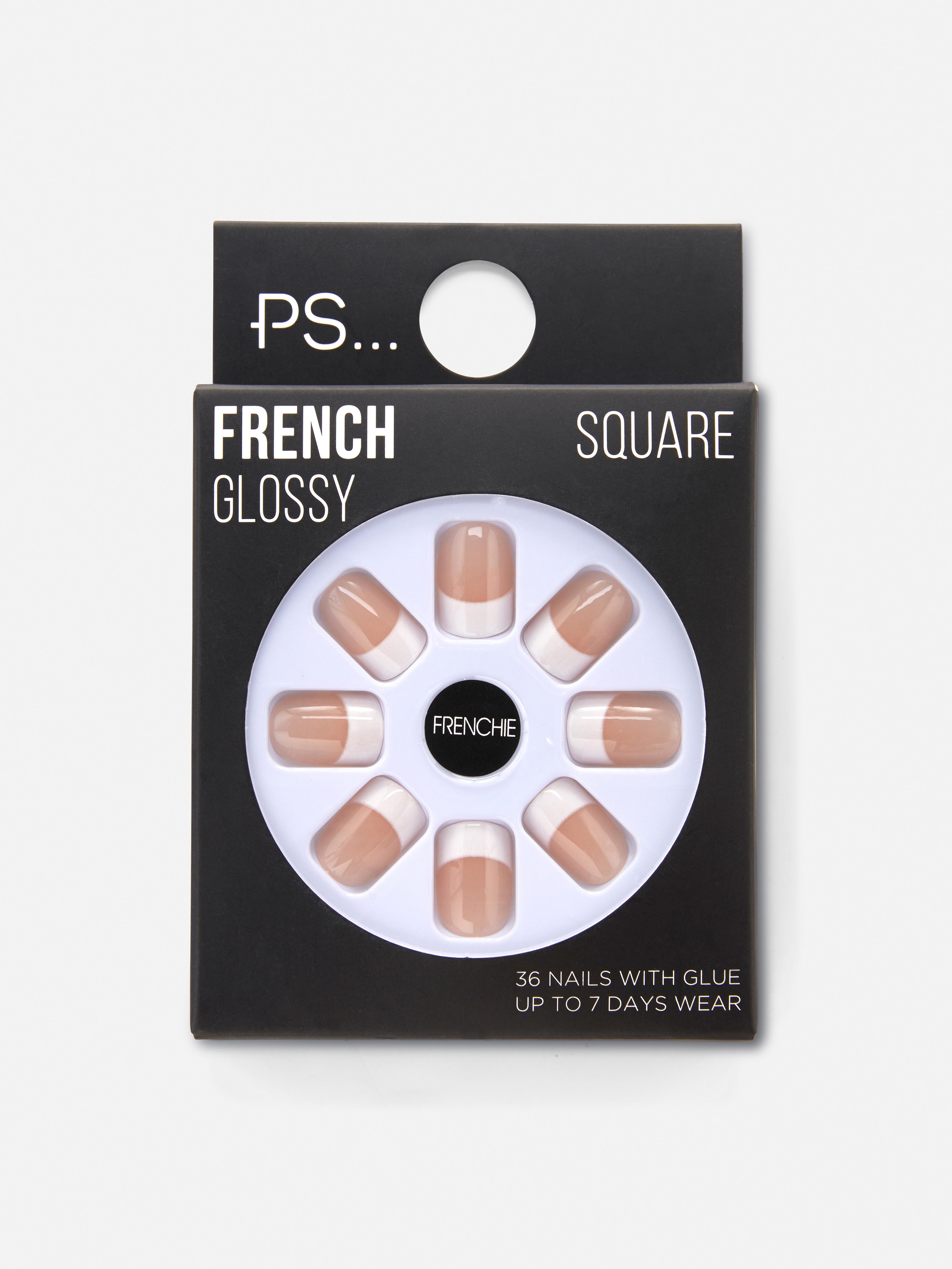 Unhas postiças quadradas manicure francesa PS...