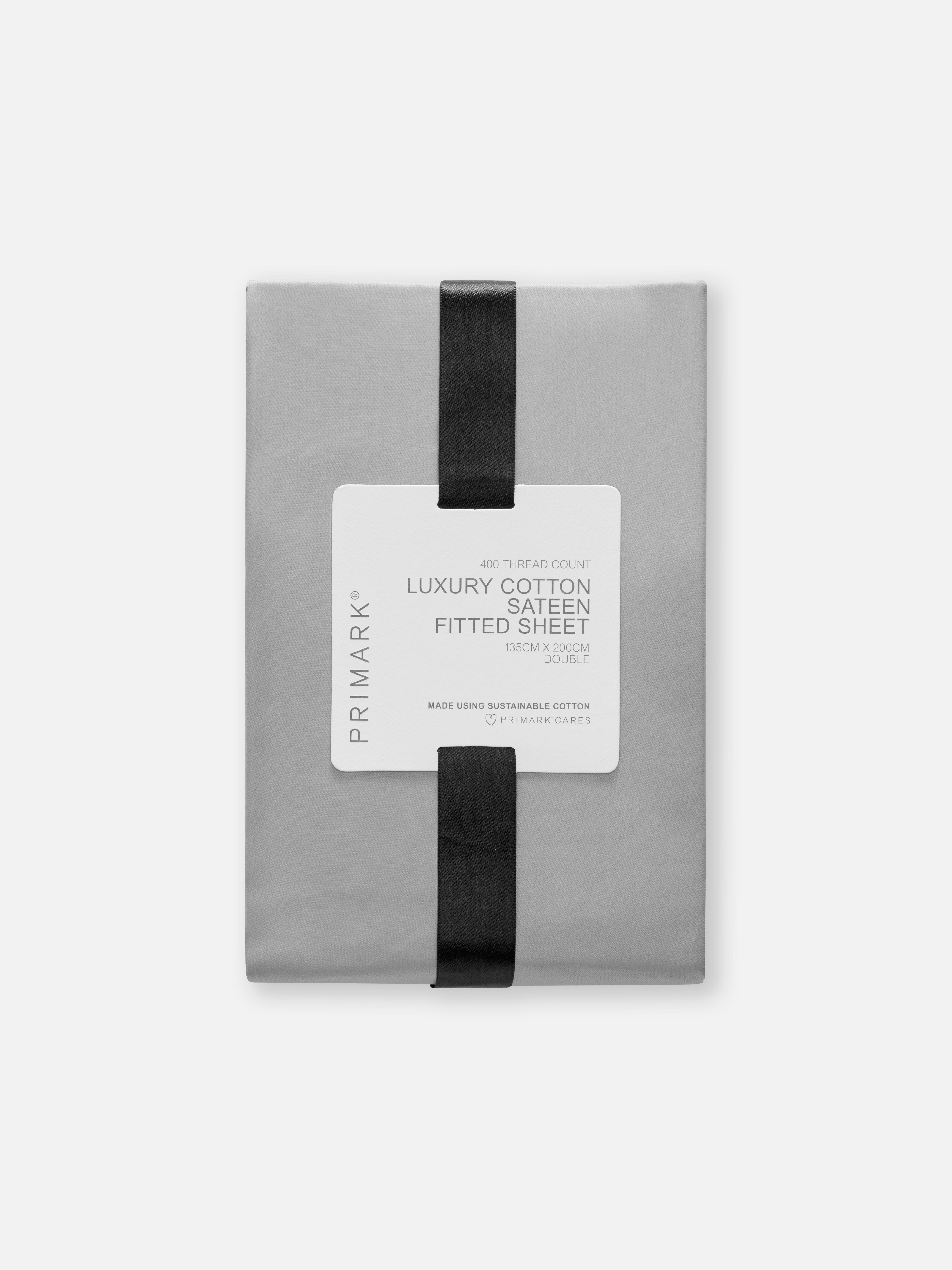 Grey Cotton Sateen Double Fitted Sheet Primark