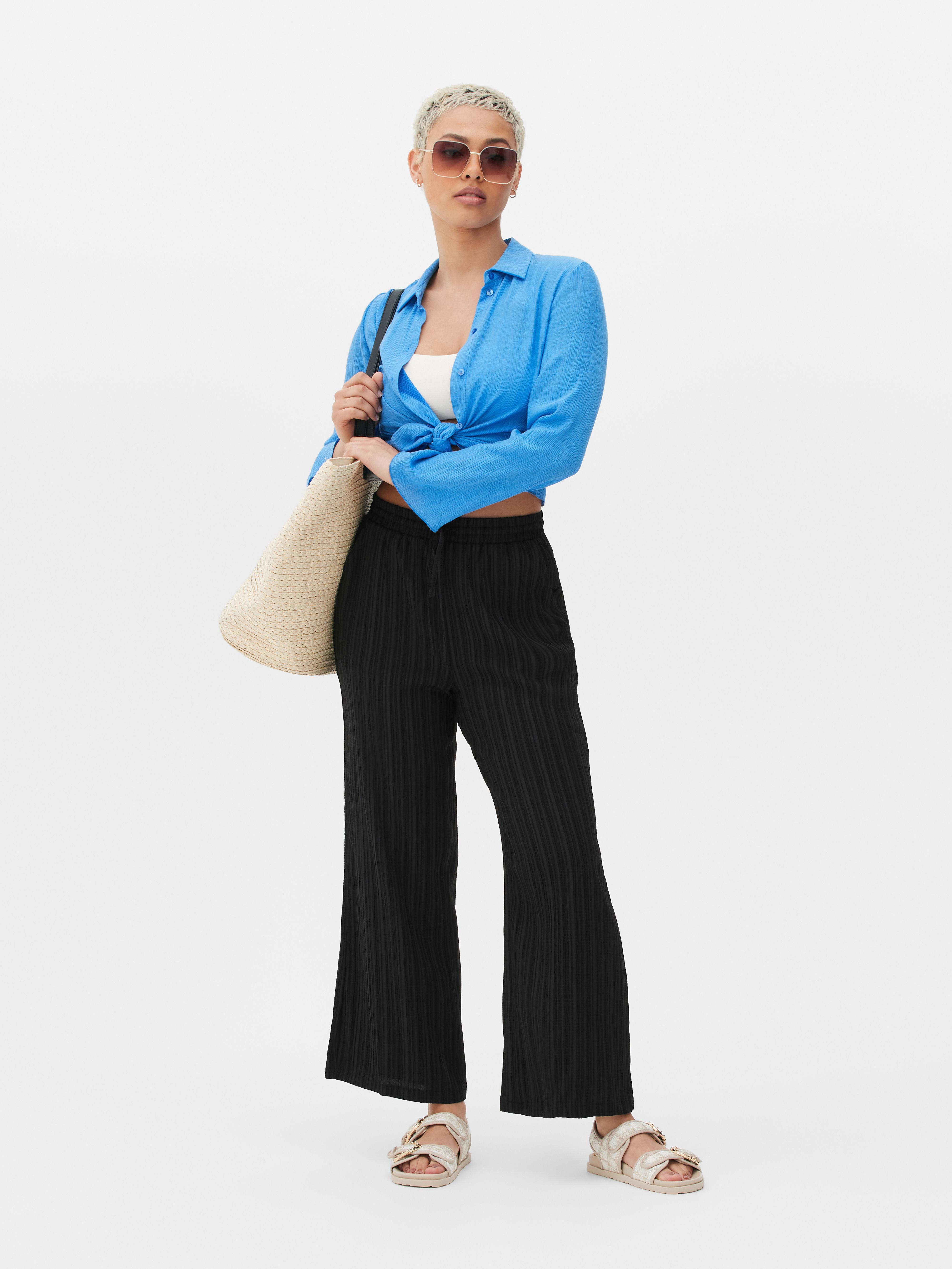 Cropped Drawstring Wide Leg Trousers