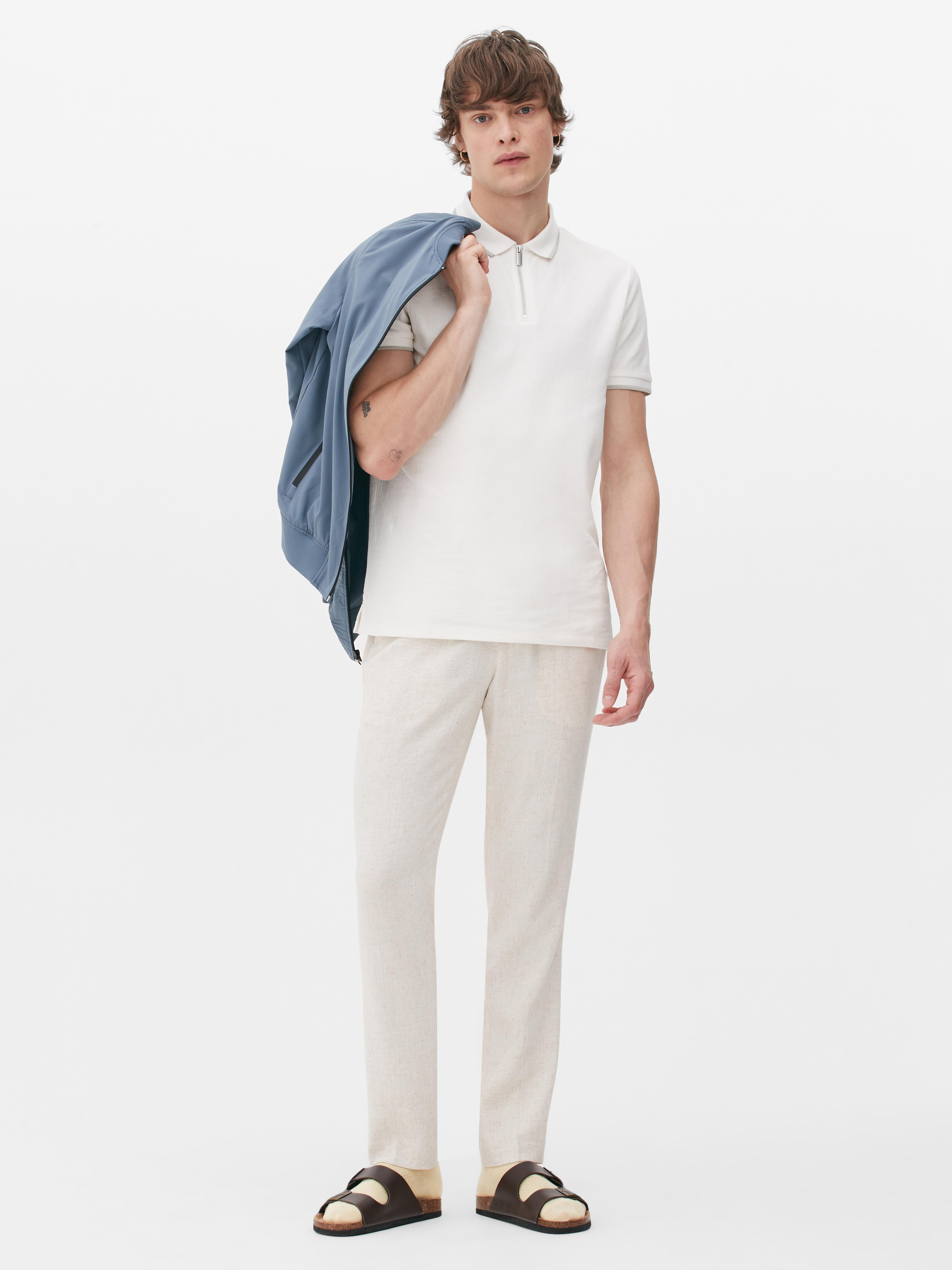 Cotton Textured Zip-up Polo Shirt