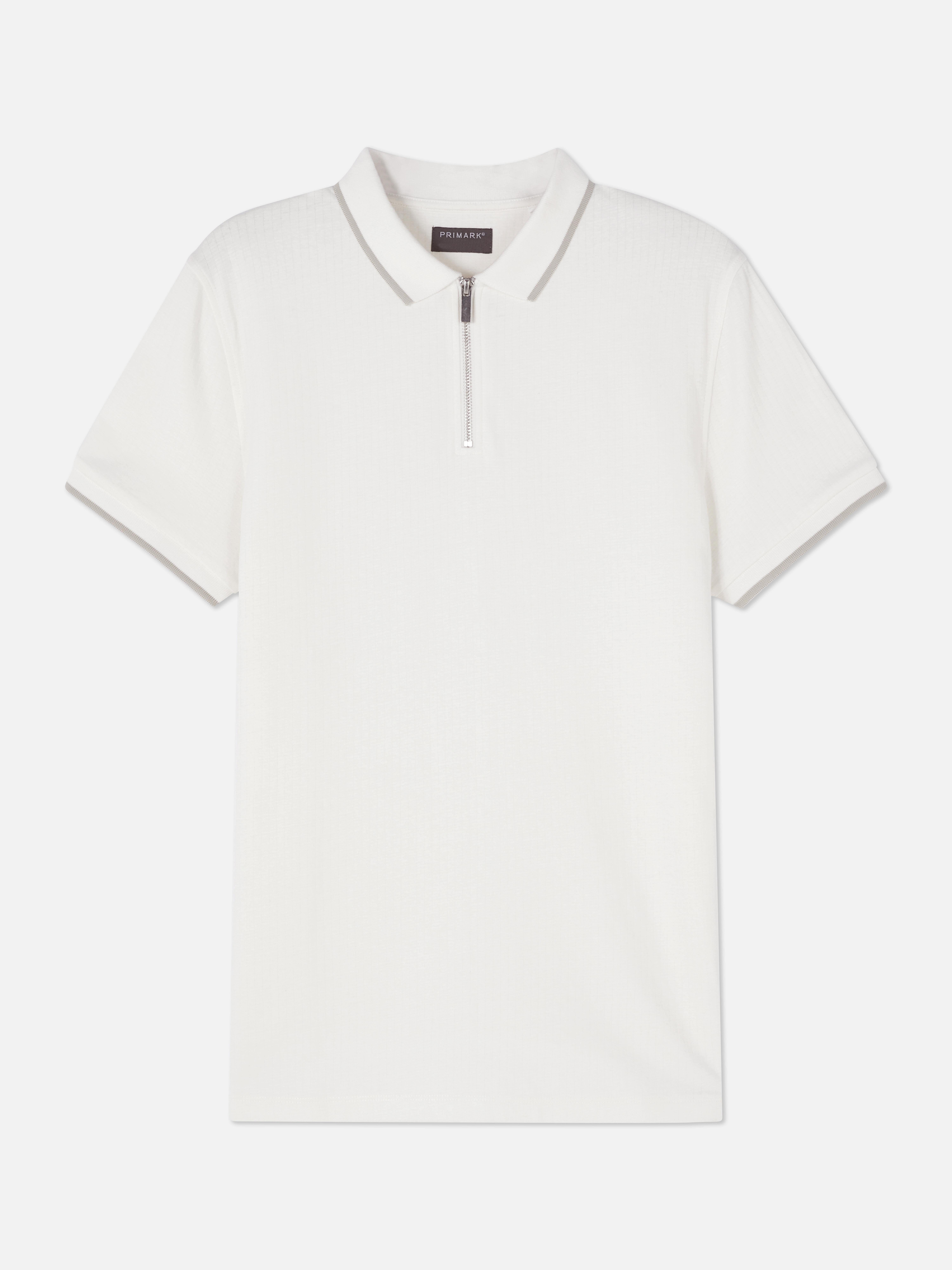 Cotton Textured Zip-up Polo Shirt