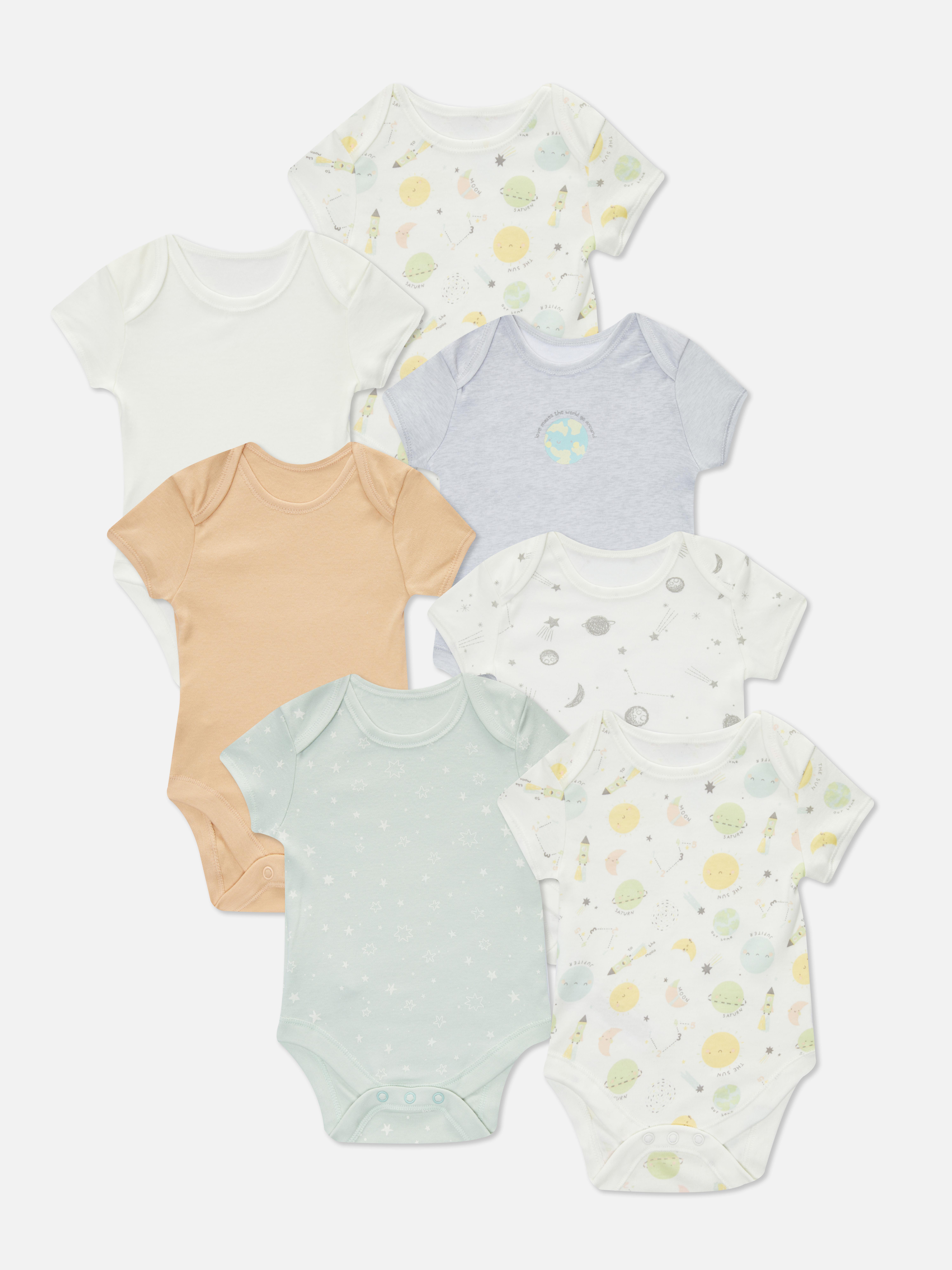 7pk Space Print Bodysuits