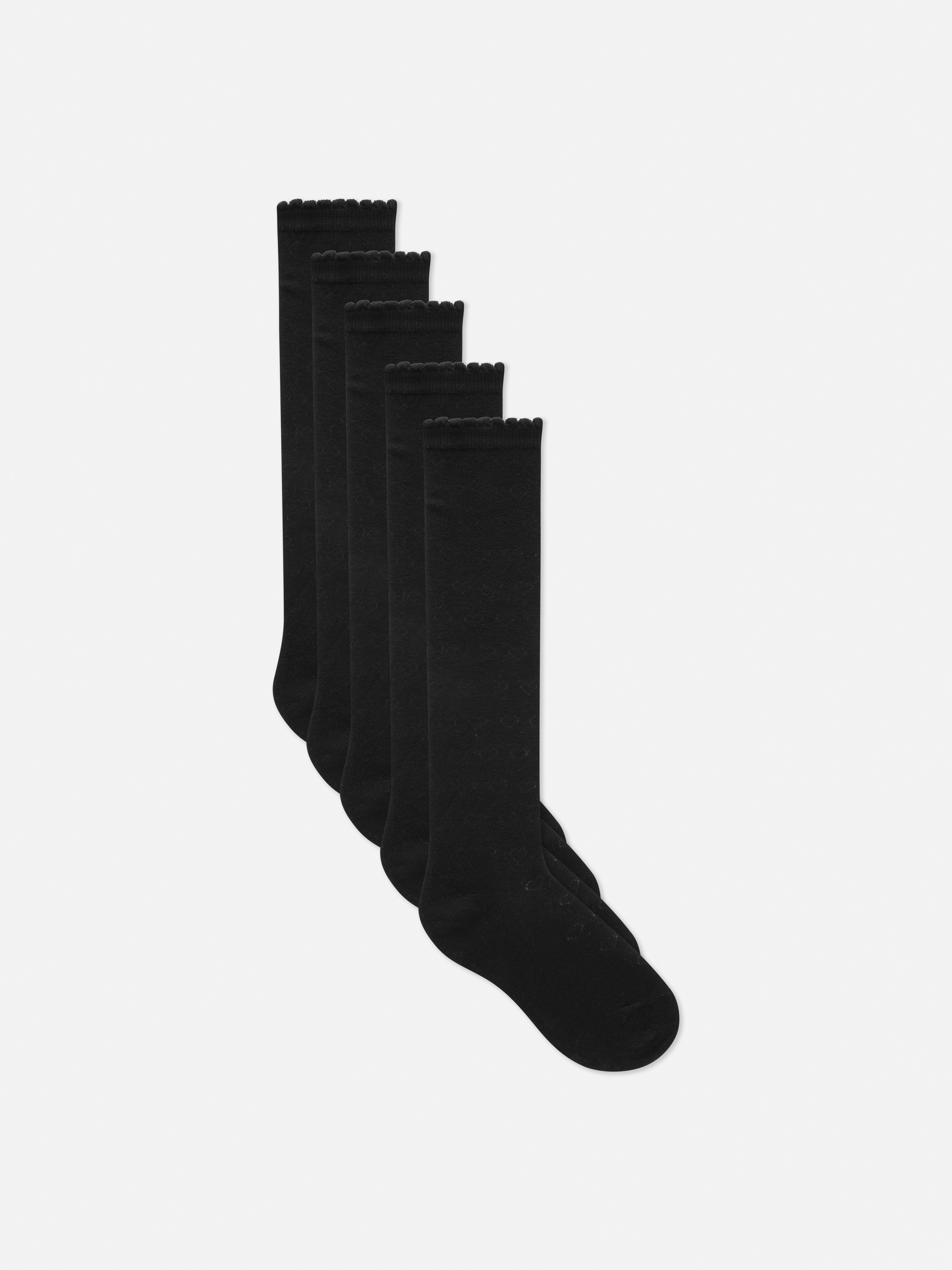 5pk Scallop Top Knee-High Socks