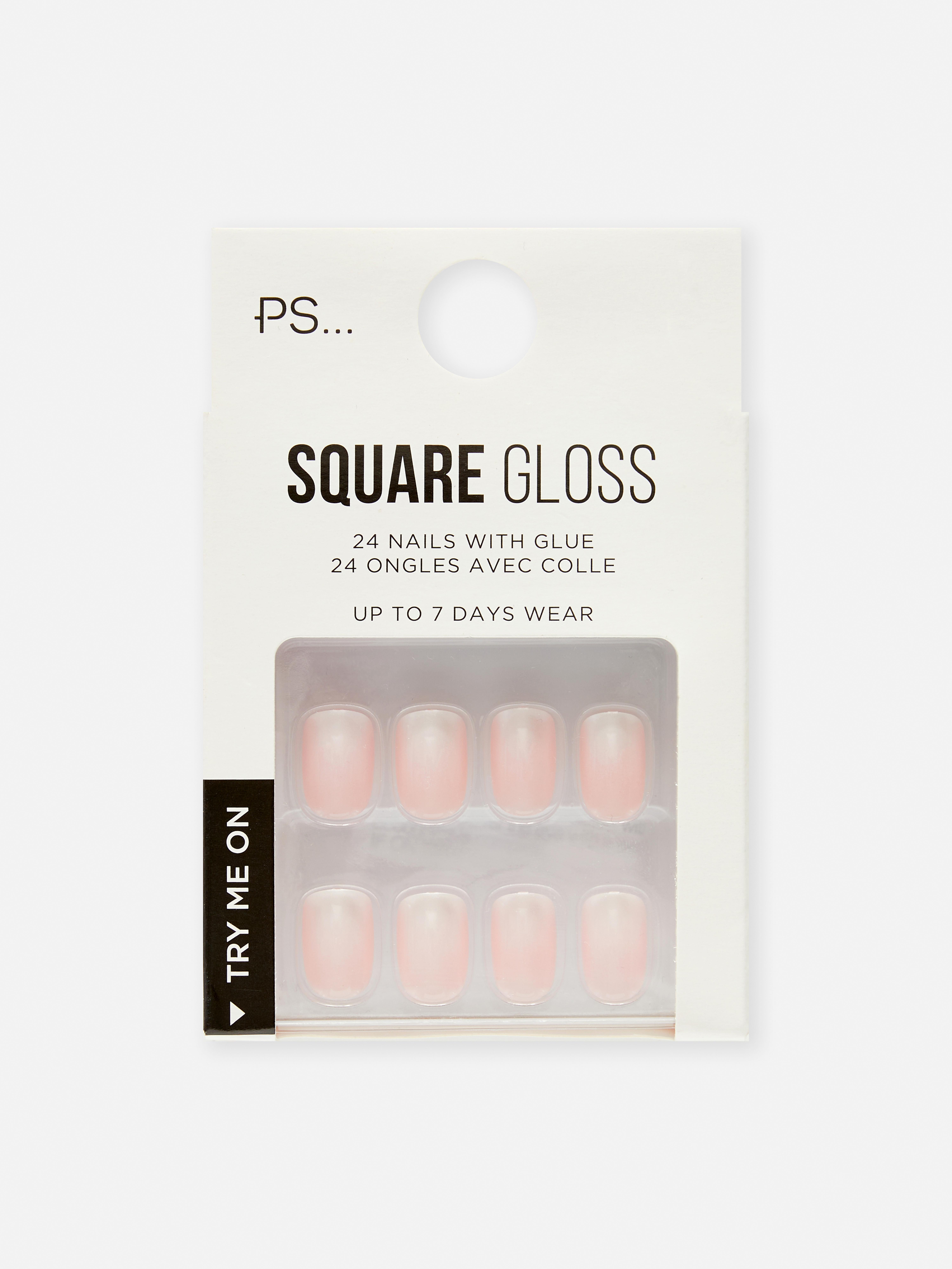 PS... Faux ongles carrés avec French manucure glossy PS...