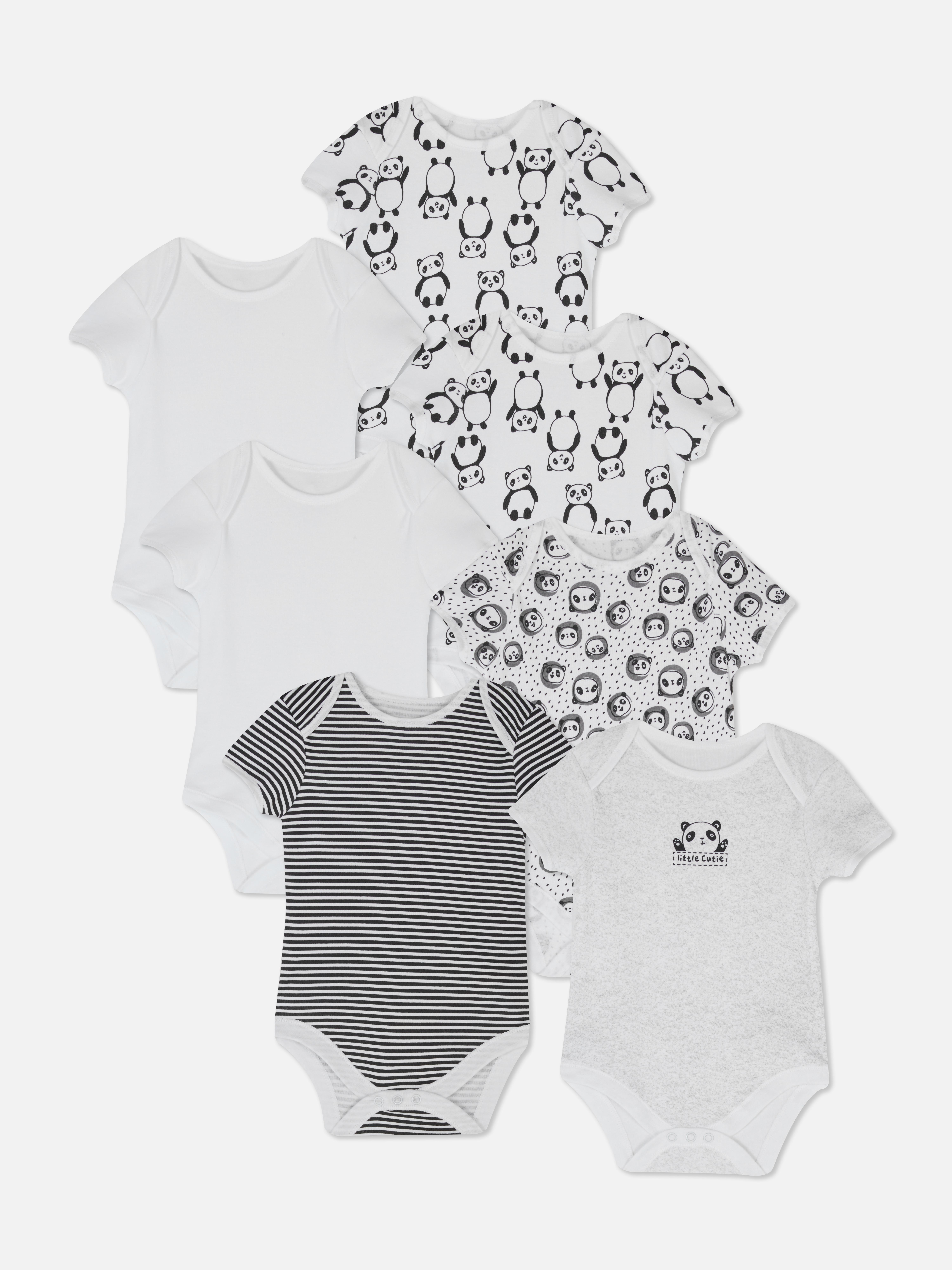 7pk Panda Print Short Sleeve Bodysuits