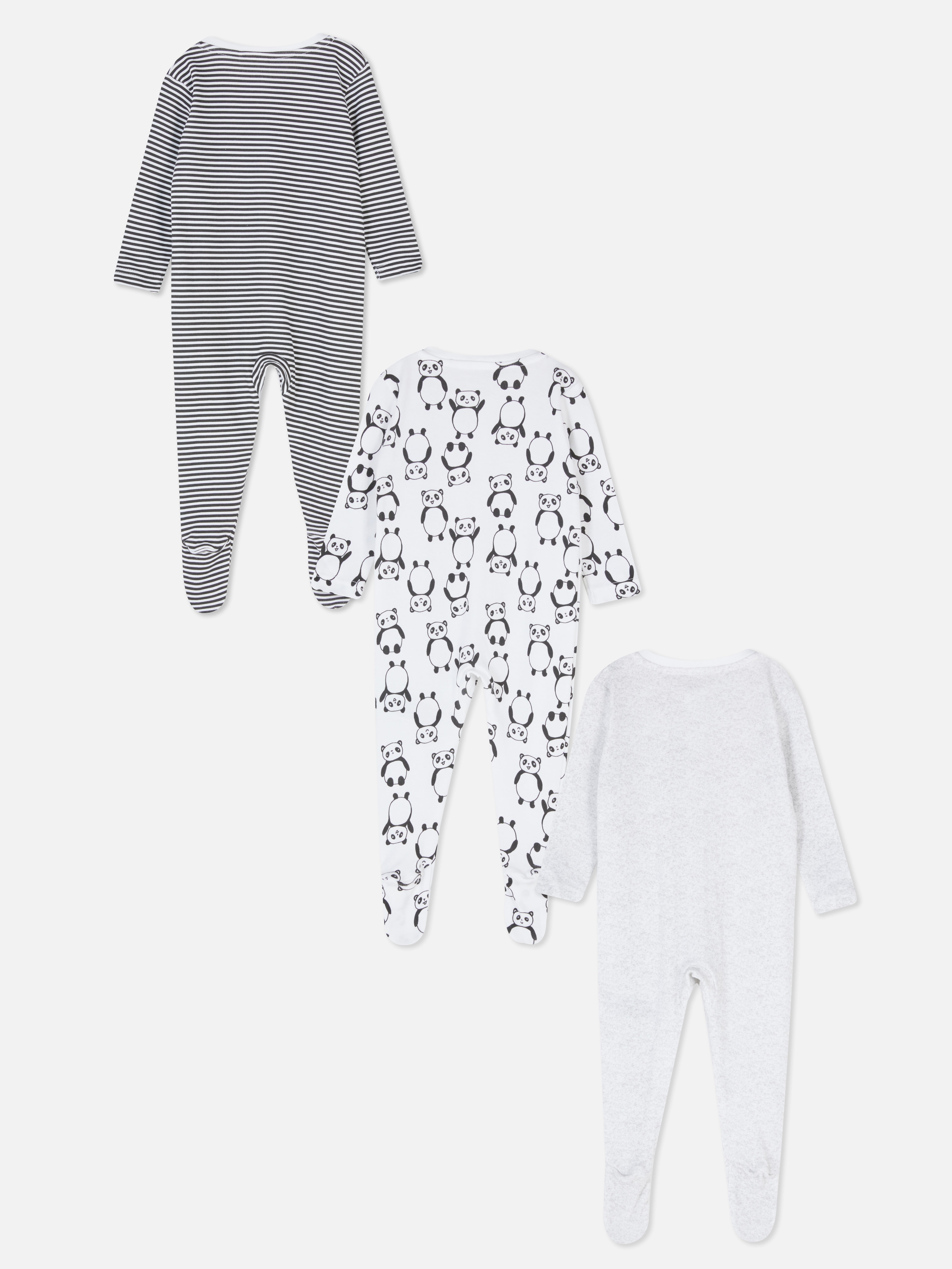 3pk Panda Sleepsuits