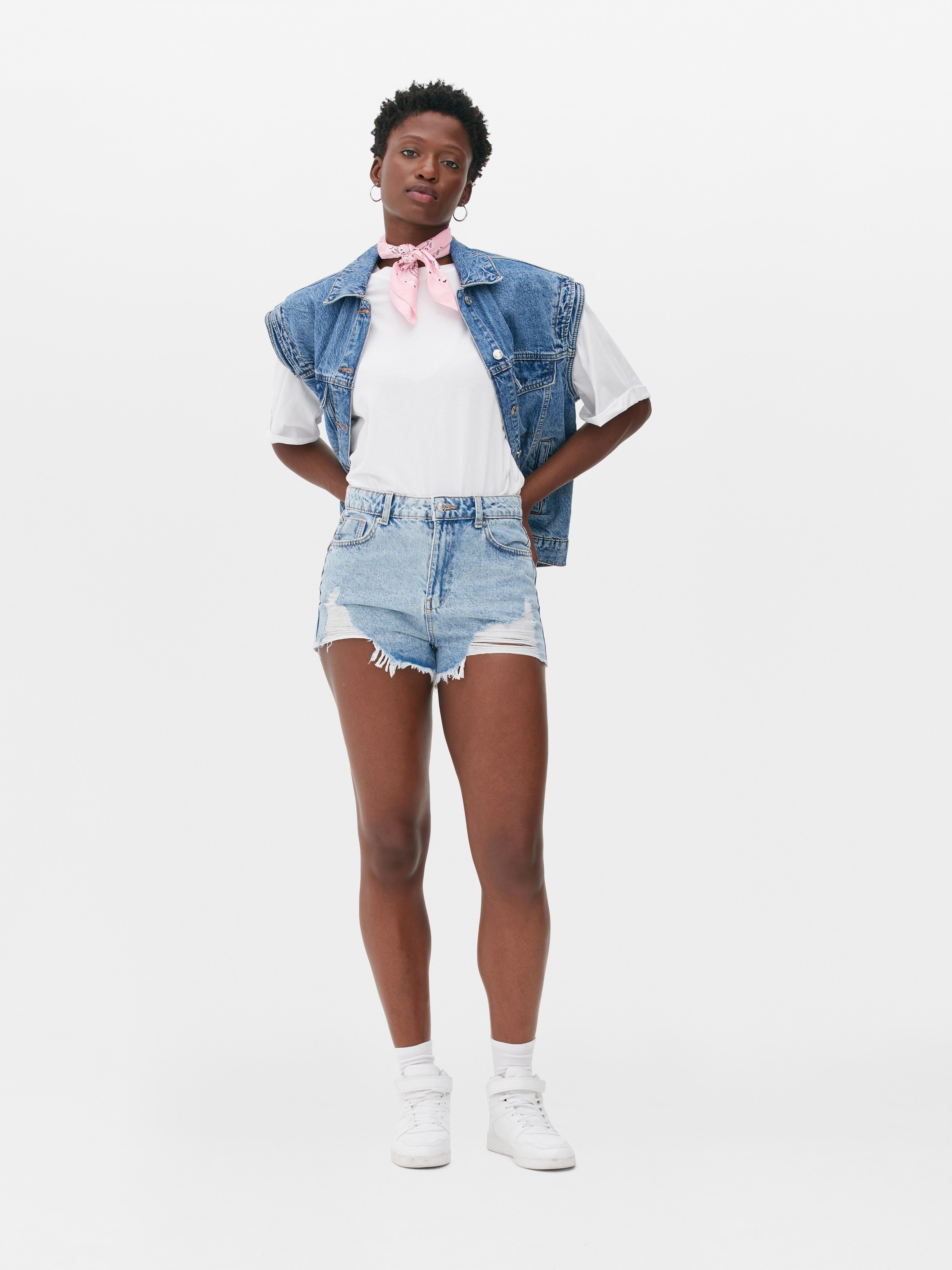 High-Waisted Extreme Ripped Denim Shorts