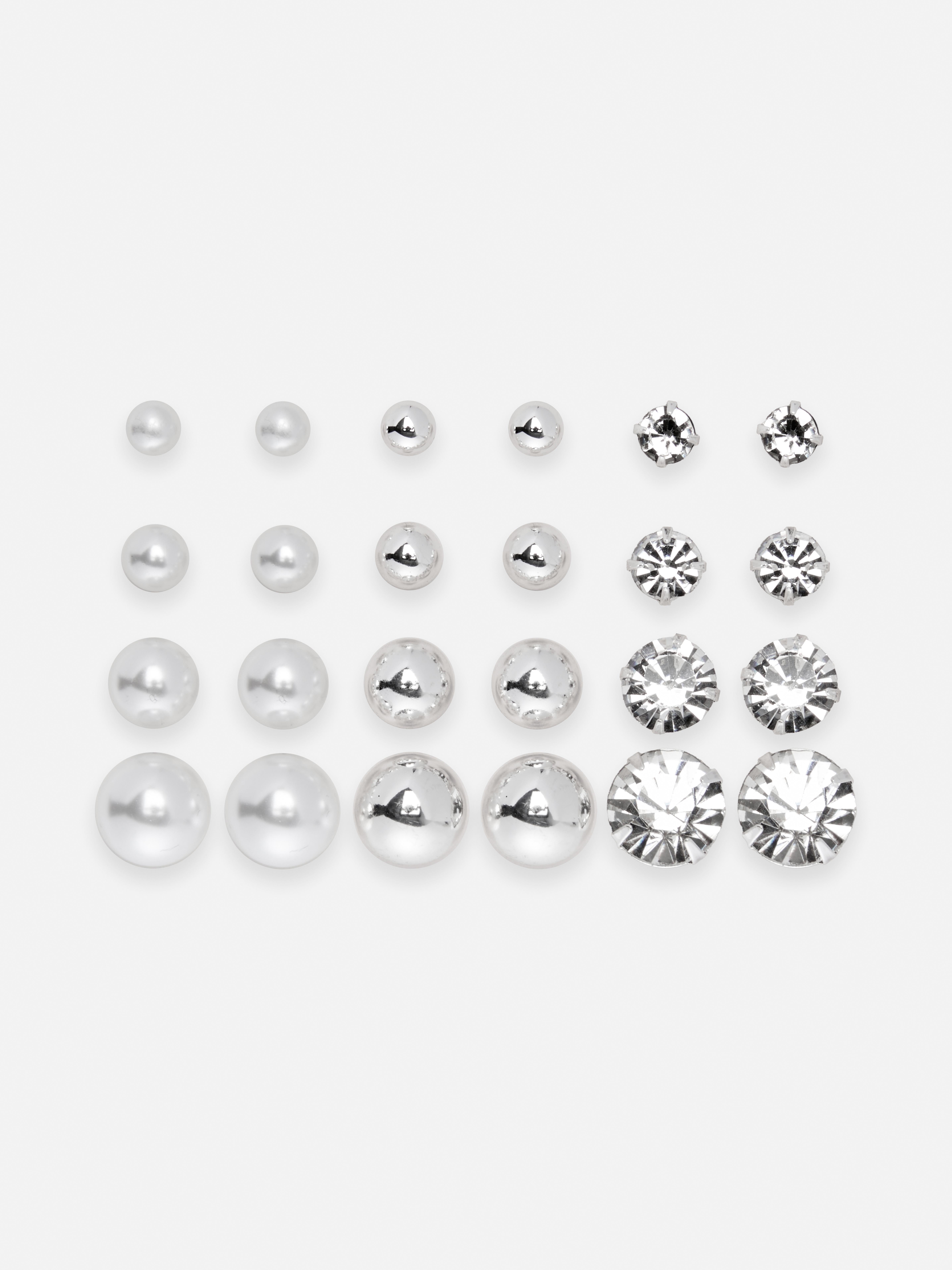 12pk Faux Diamond And Pearl Stud Earrings