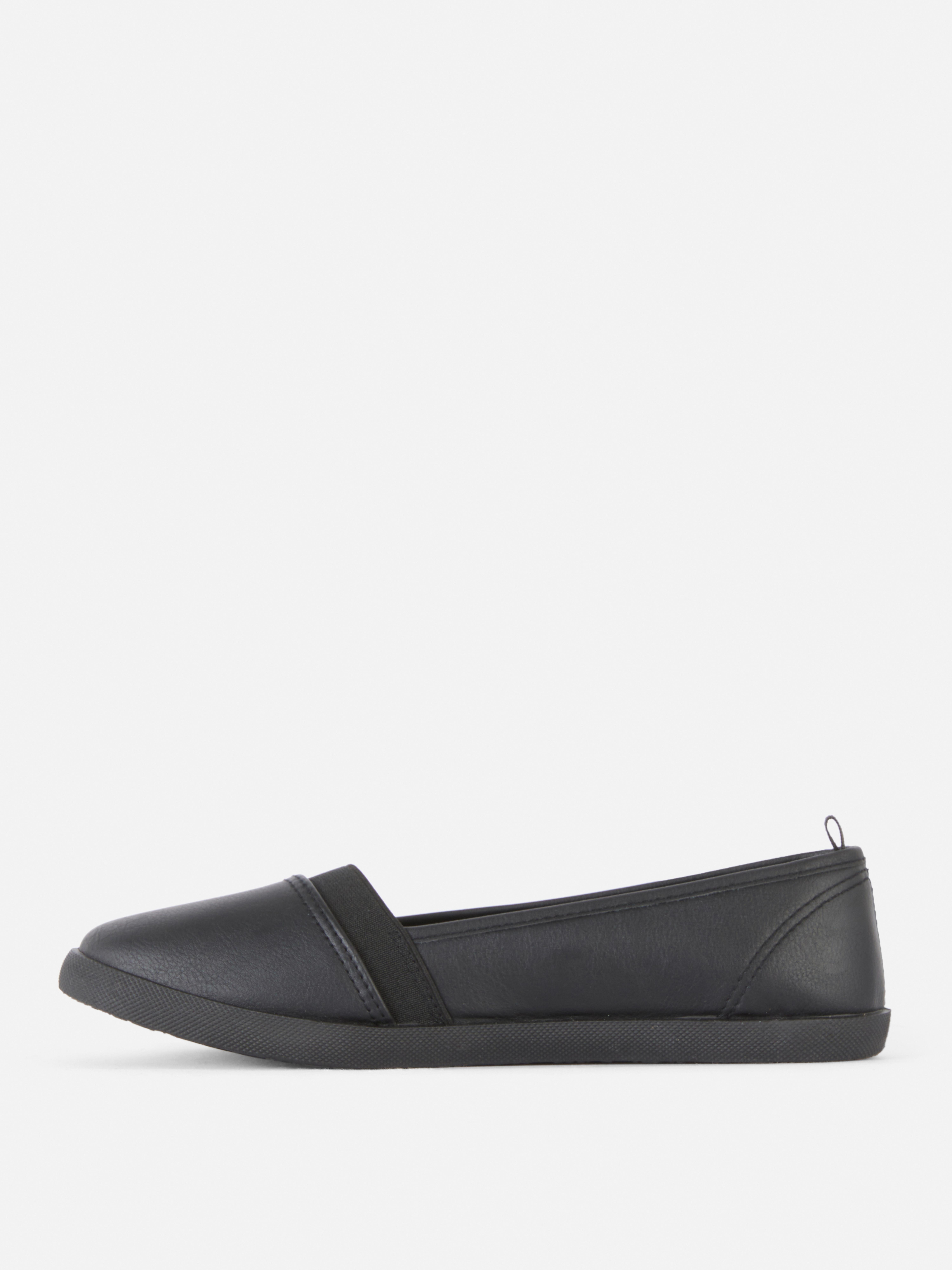 black leather slip on pumps