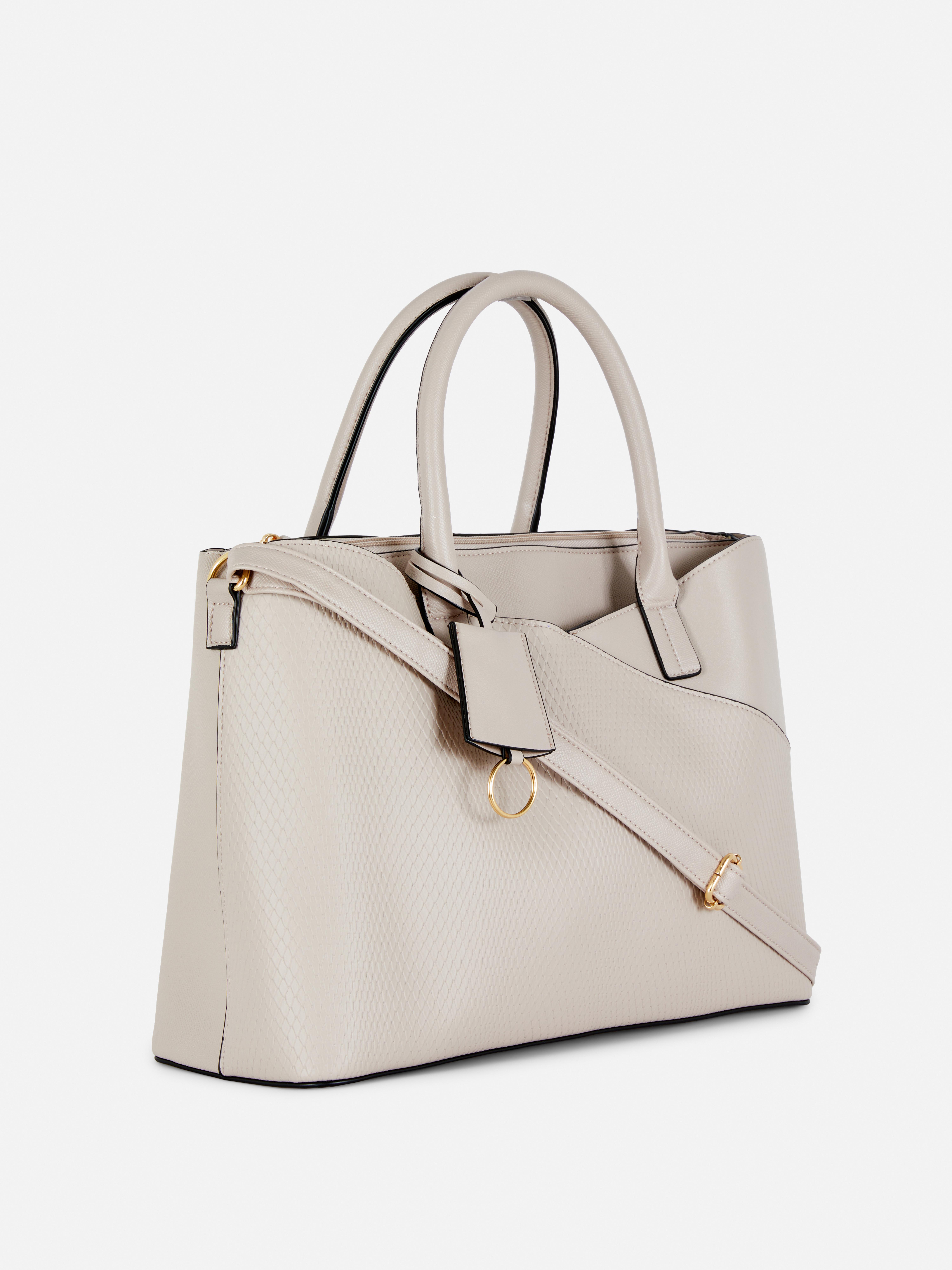 Textured Faux Leather Tote Bag Ecru