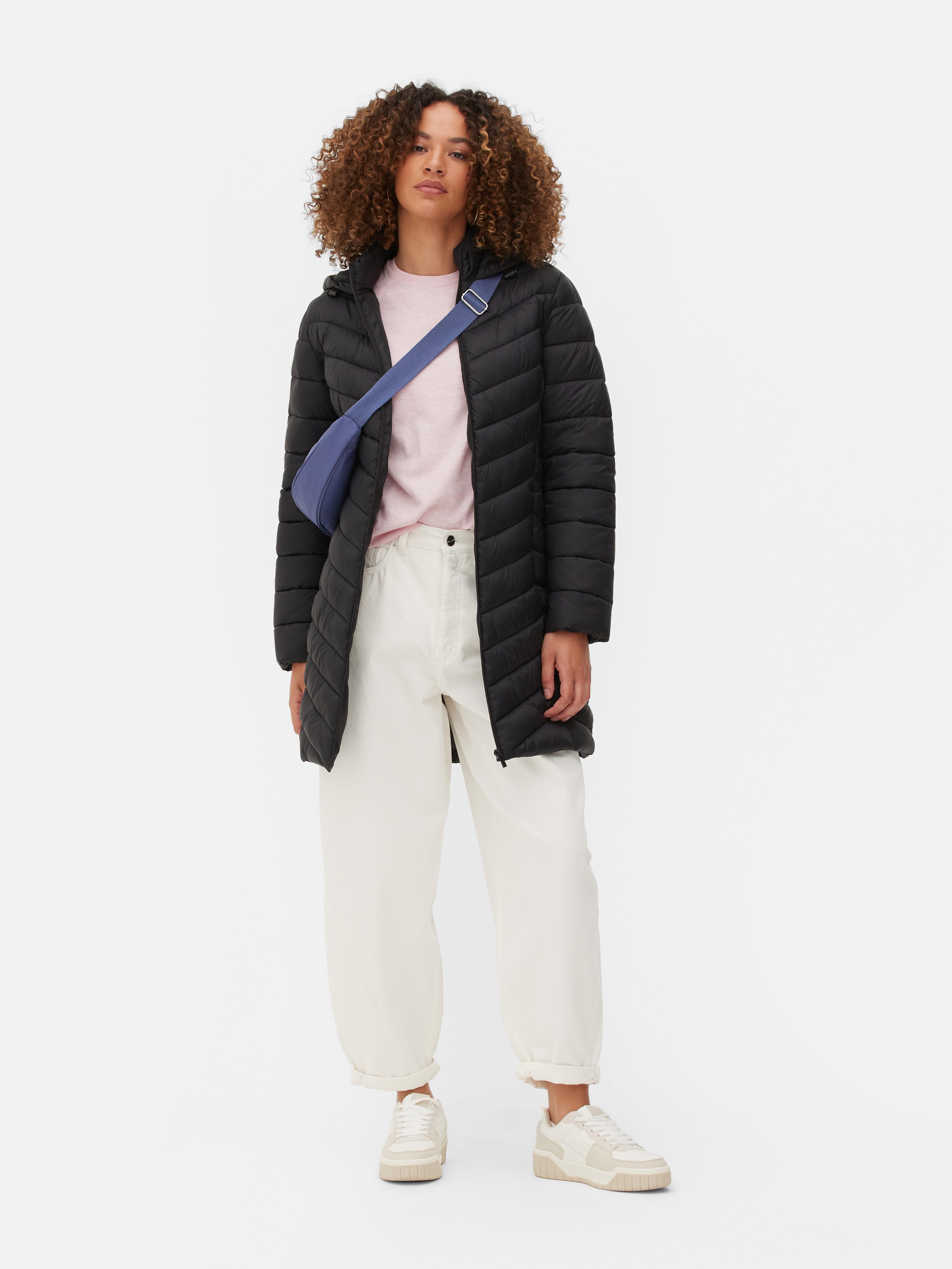 Black Peach Skin Hooded Puffer Jacket