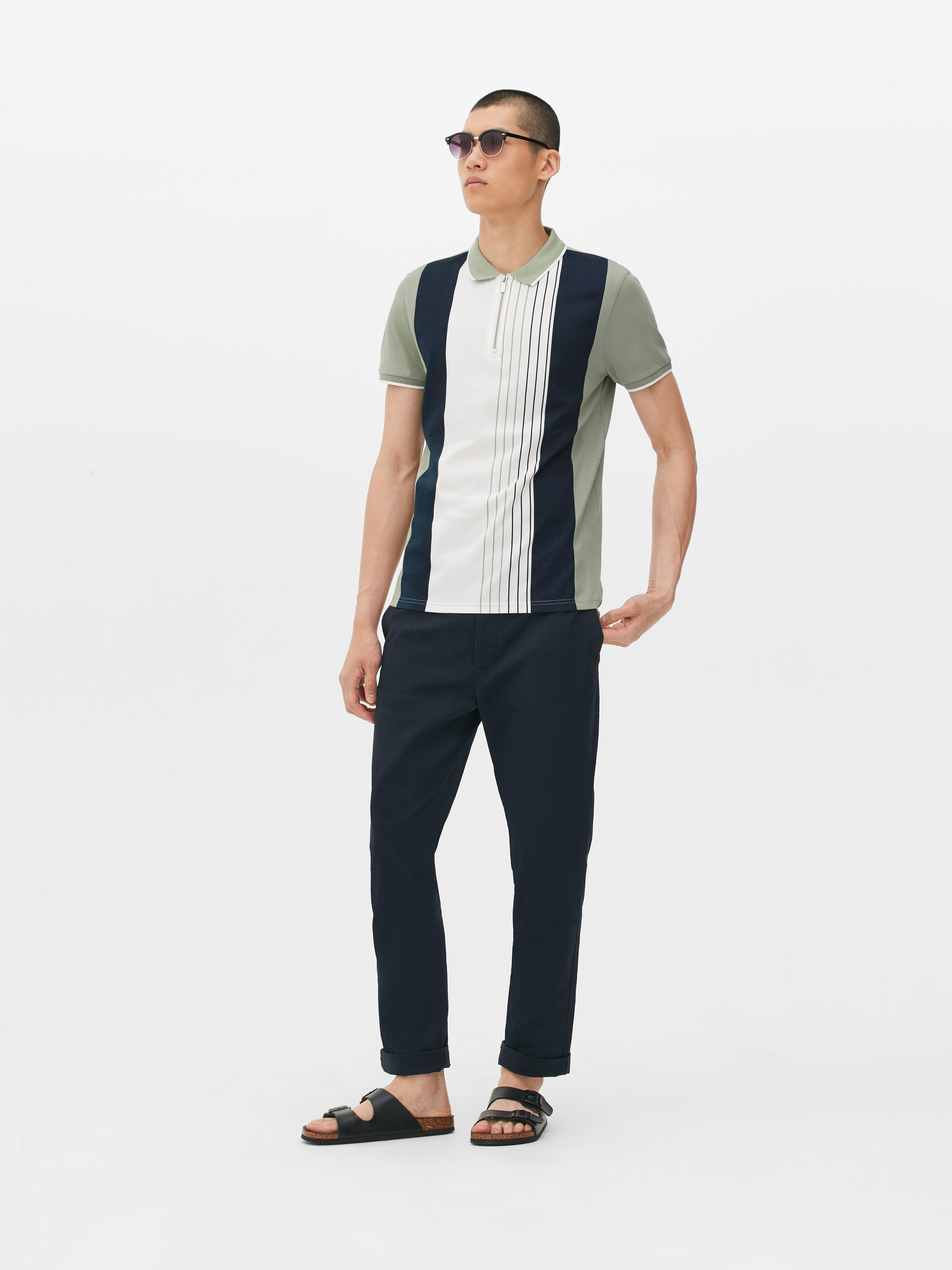 Stripe Zip-up Polo Shirt