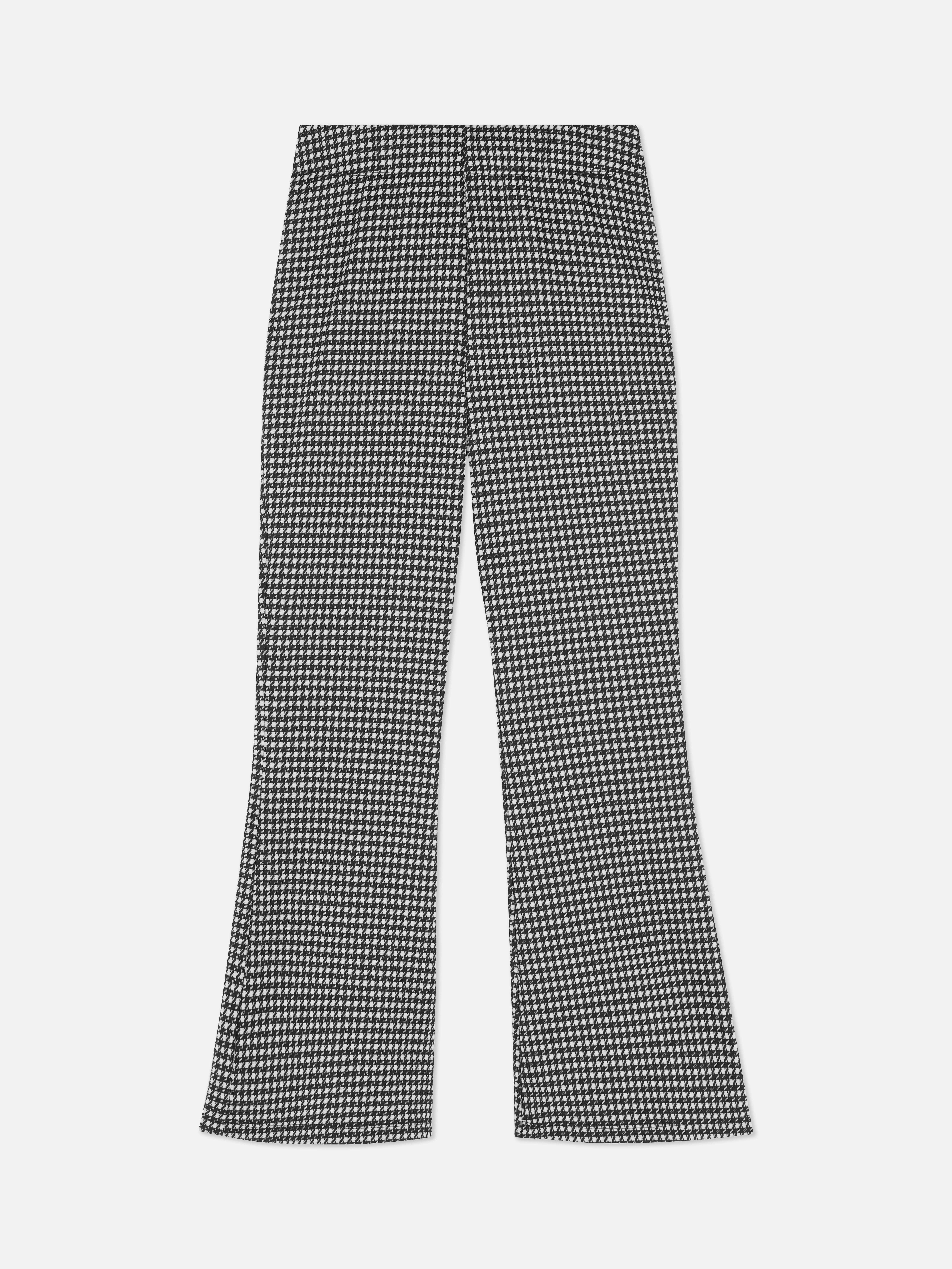 Dogtooth Patterned Flared Trousers