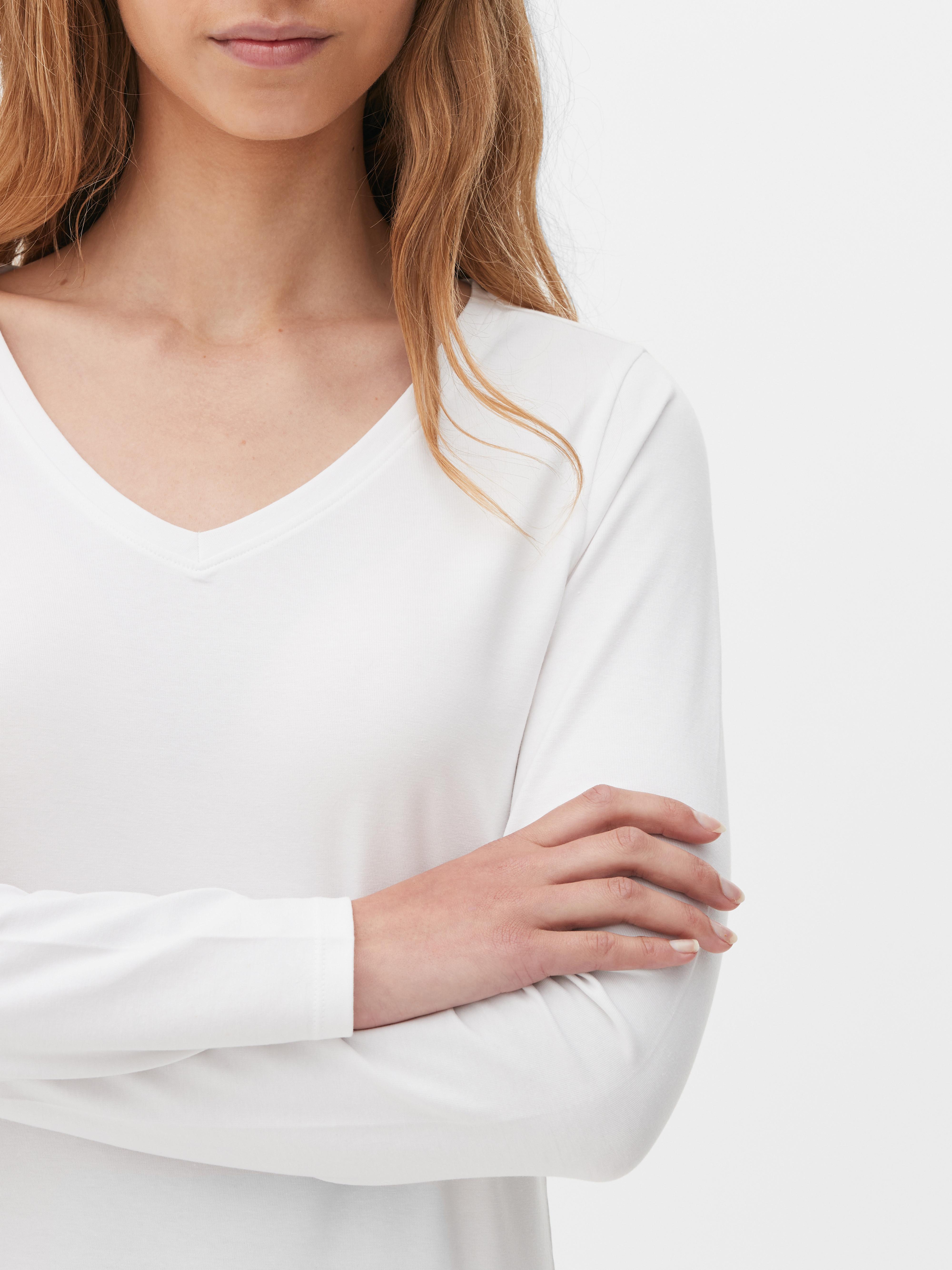 V neck white shop long sleeve top