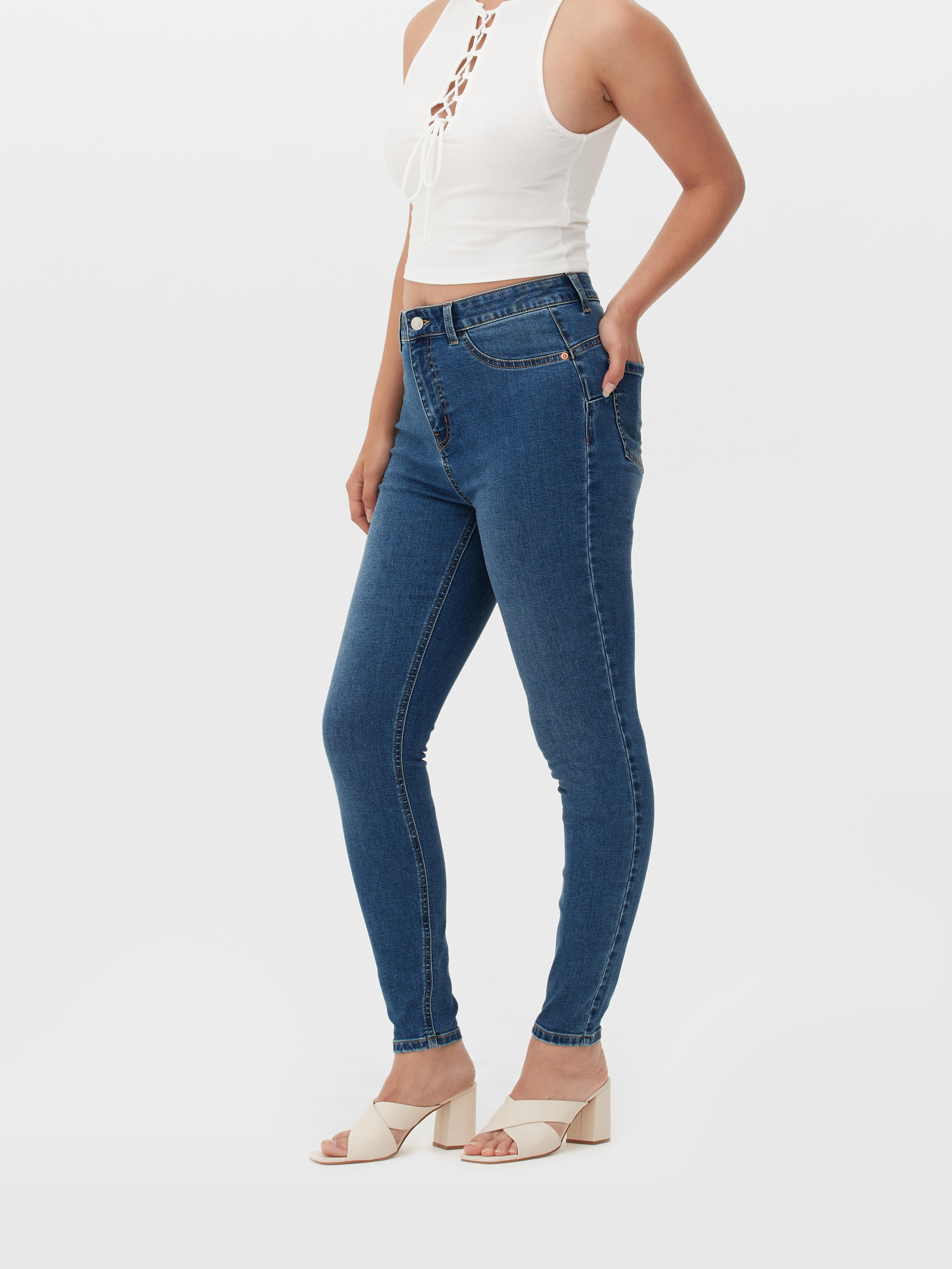 Jean skinny Polly 5 poches en tissu fin noir mat à taille