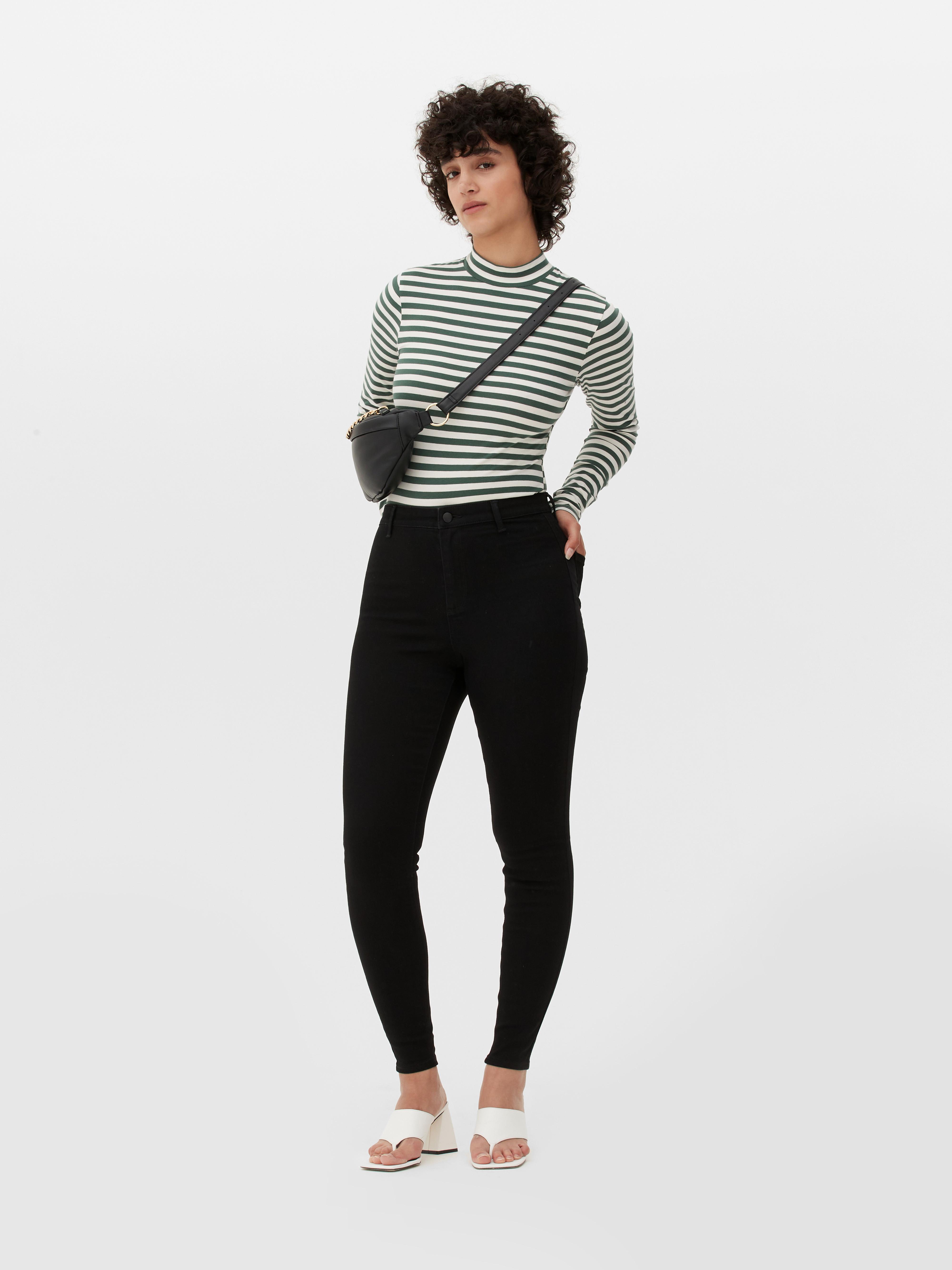 Womens Black Mid-Rise Skinny Jeans