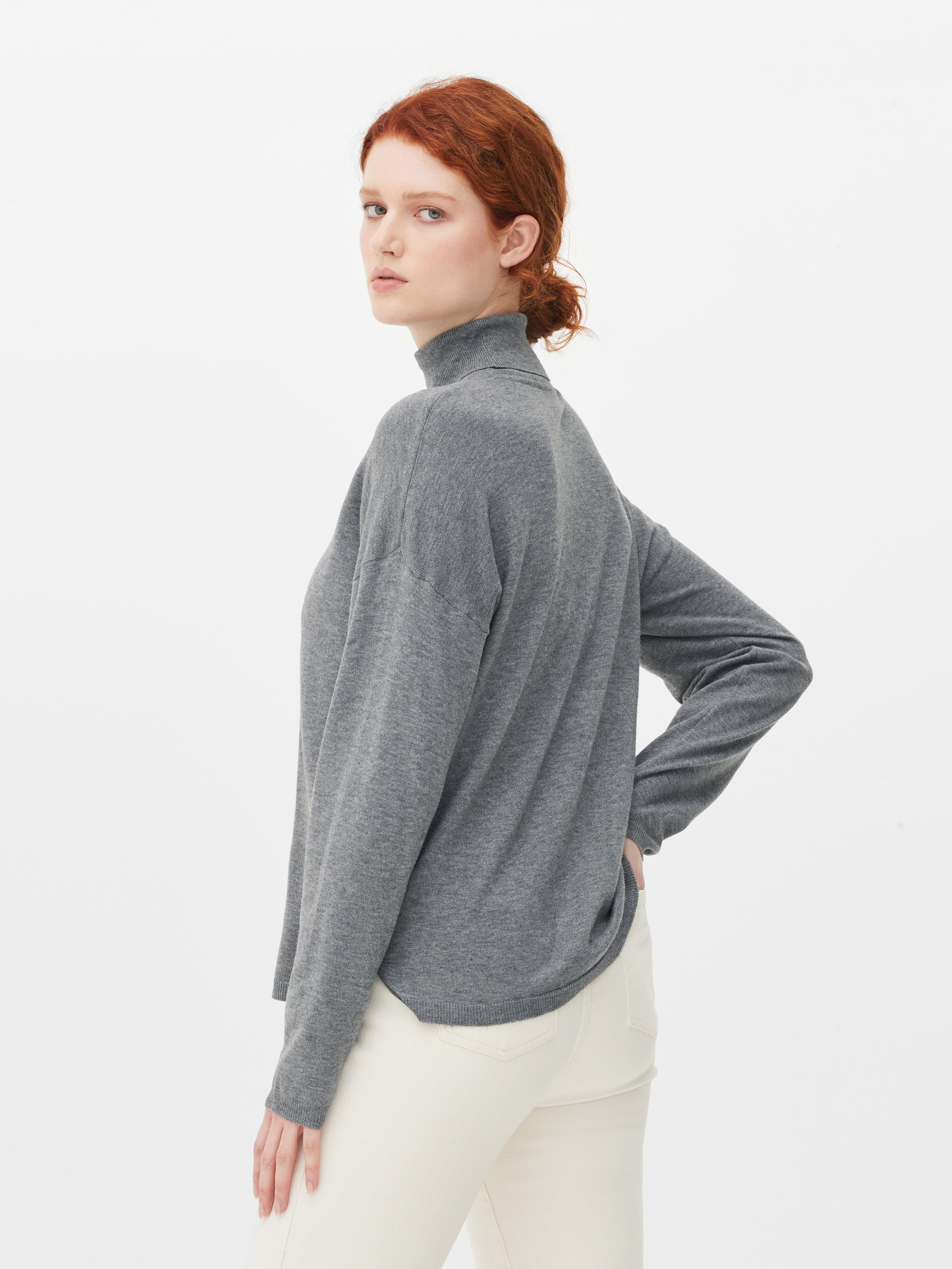 Grey Textured Fine Knit Roll Neck Longline Jumper