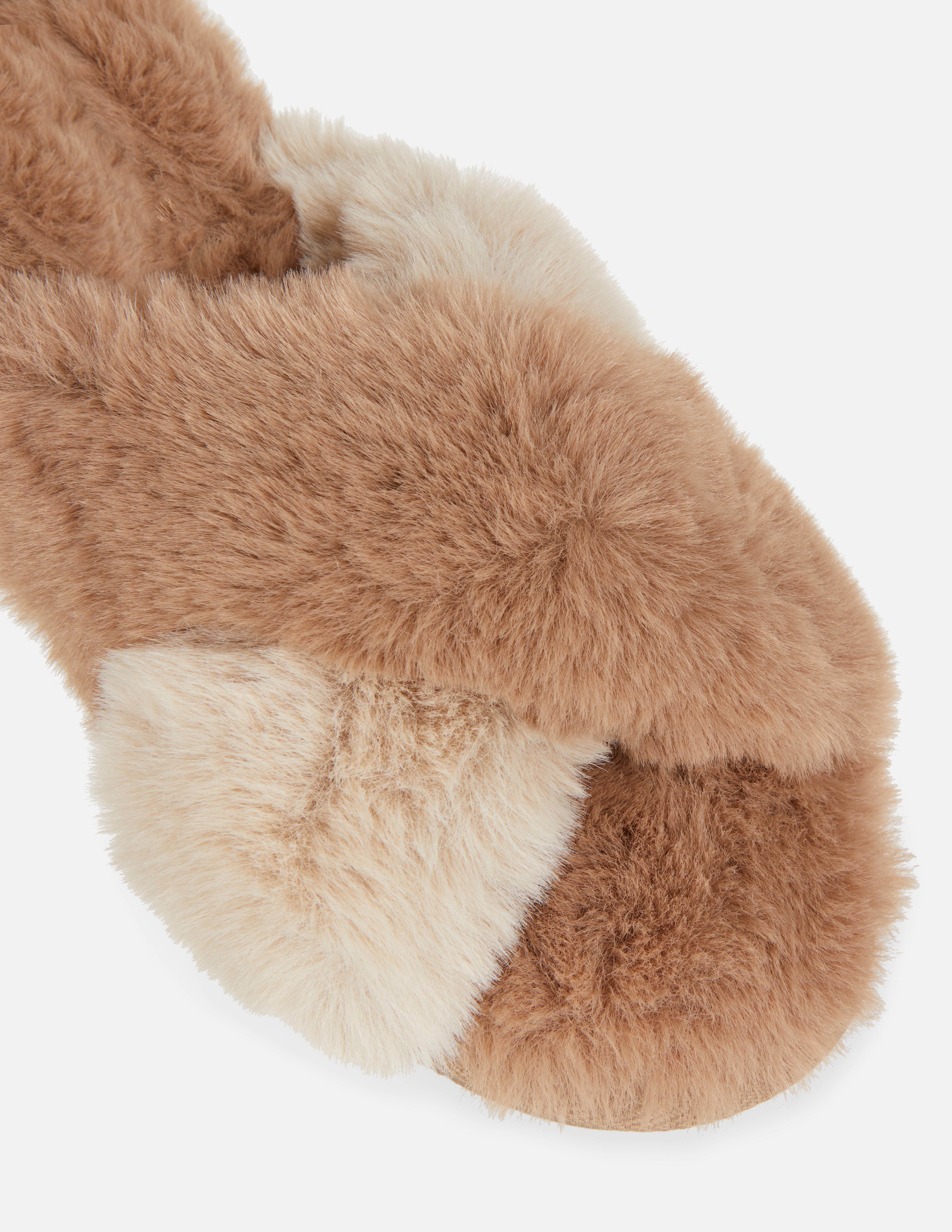 Cross Strap Faux Fur Slippers