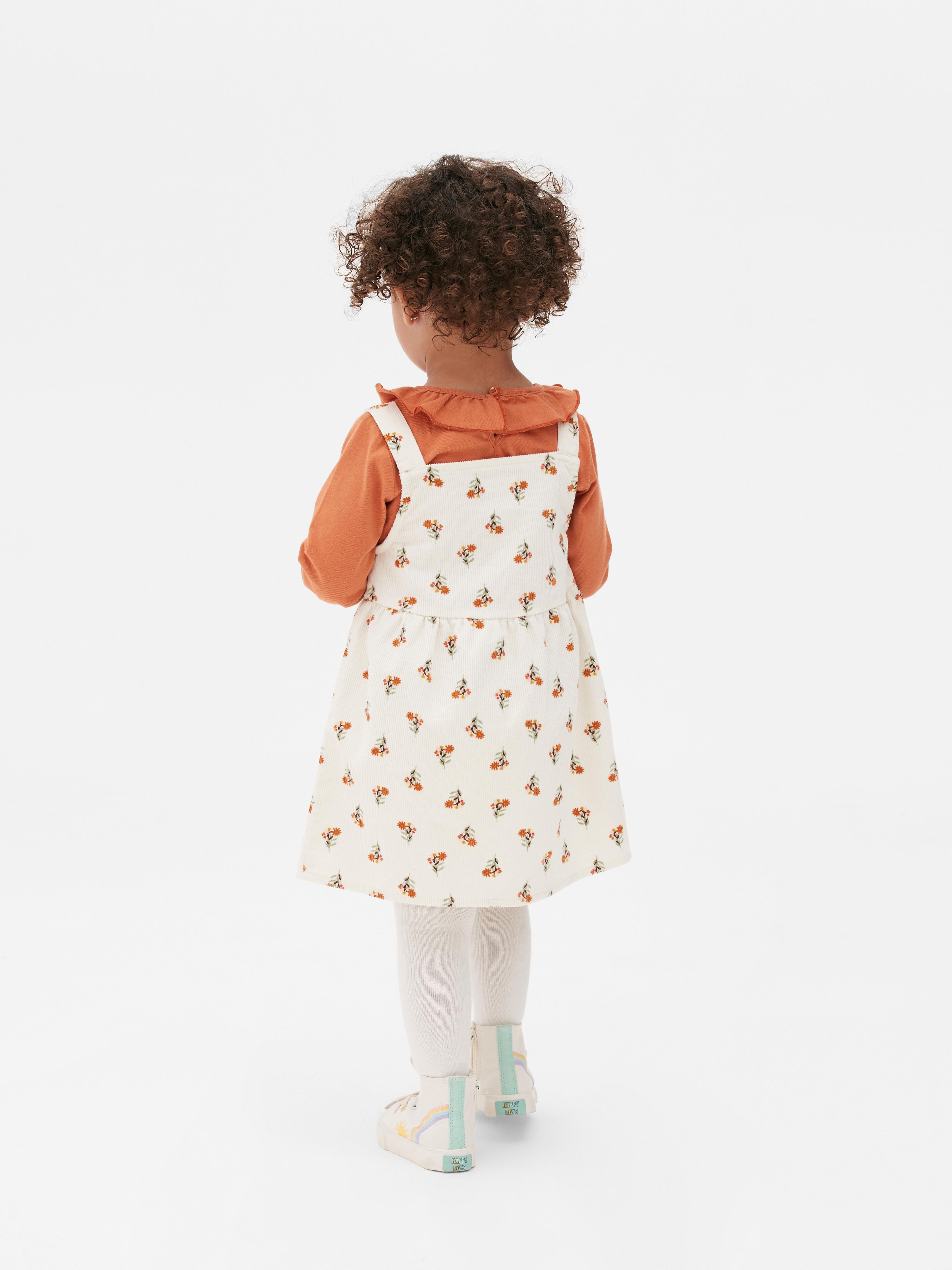 Corduroy Pinny Dress and Frilly T-shirt Set