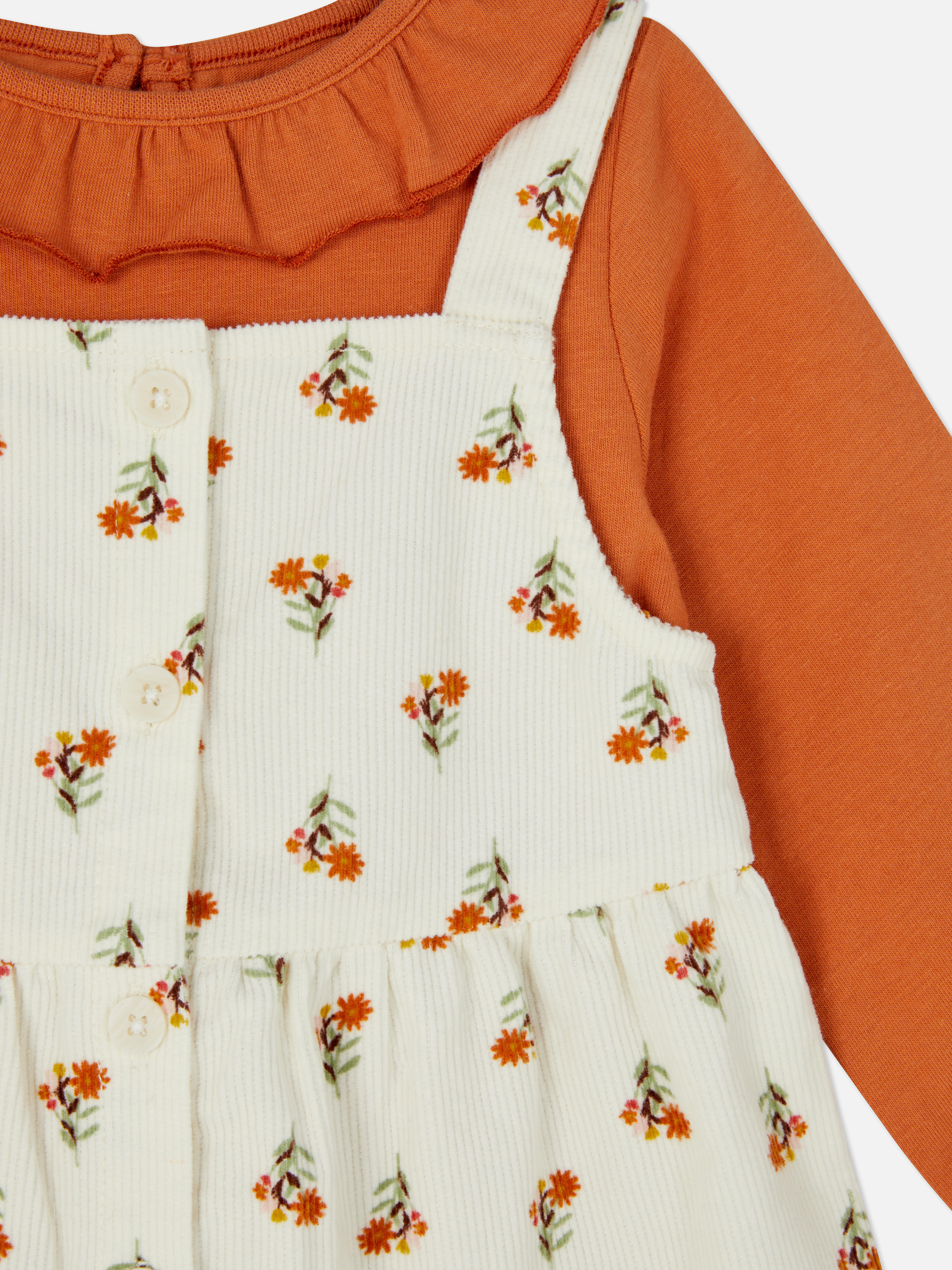Corduroy Pinny Dress and Frilly T-shirt Set
