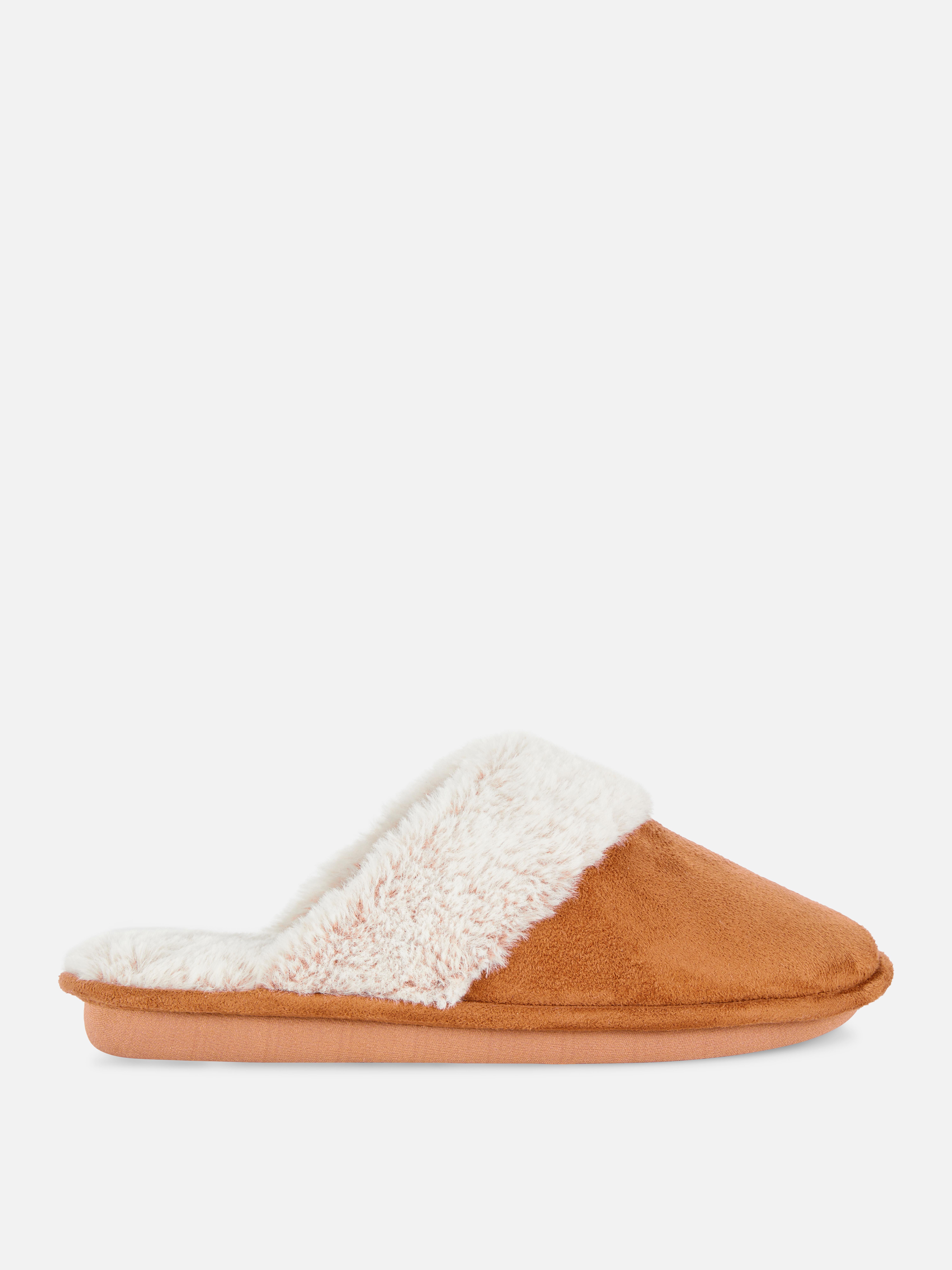 Faux Fur Lined Slippers Tan
