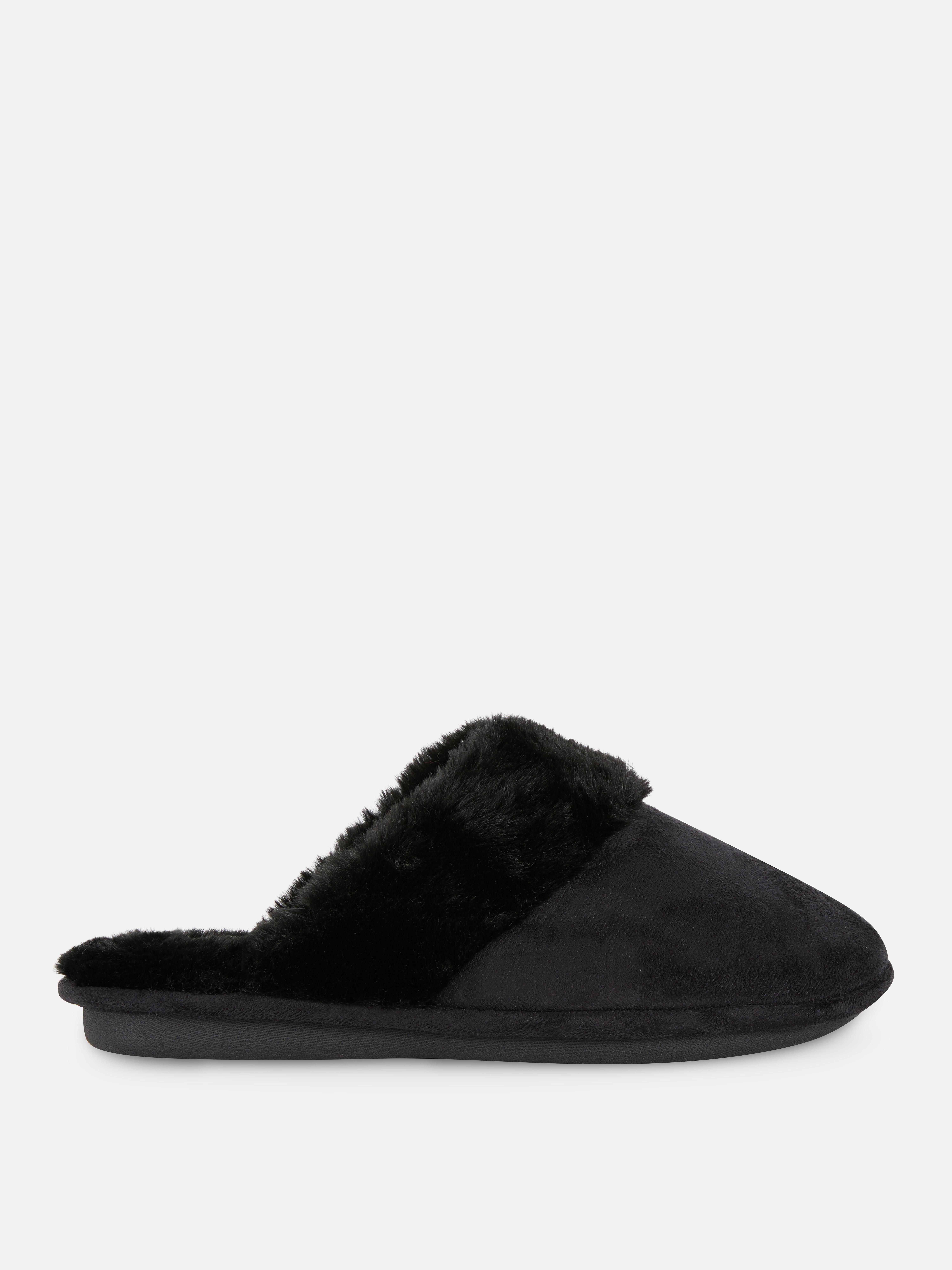 Faux Fur Lined Slippers Black