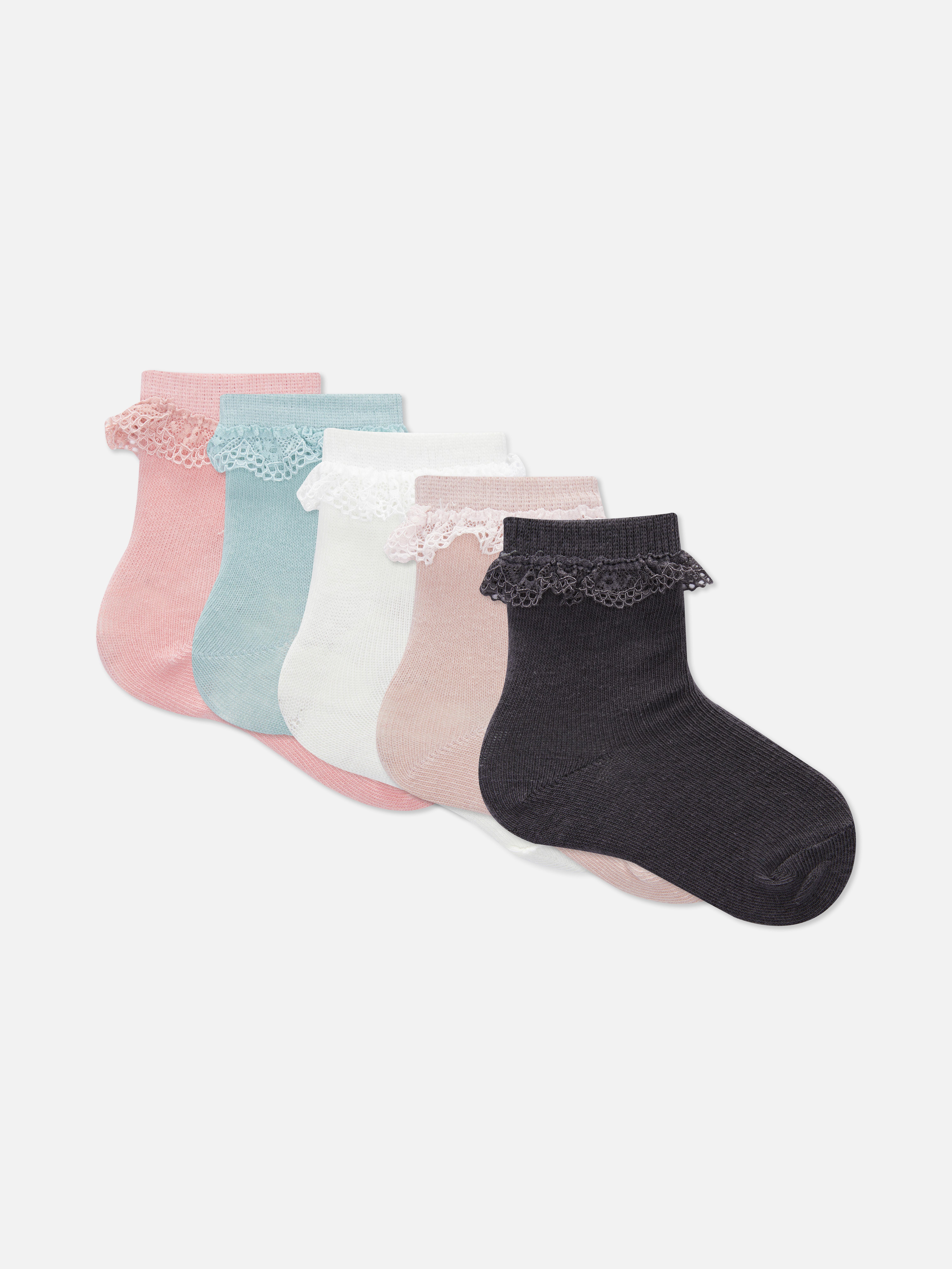 5pk Lace Trim Ankle Socks