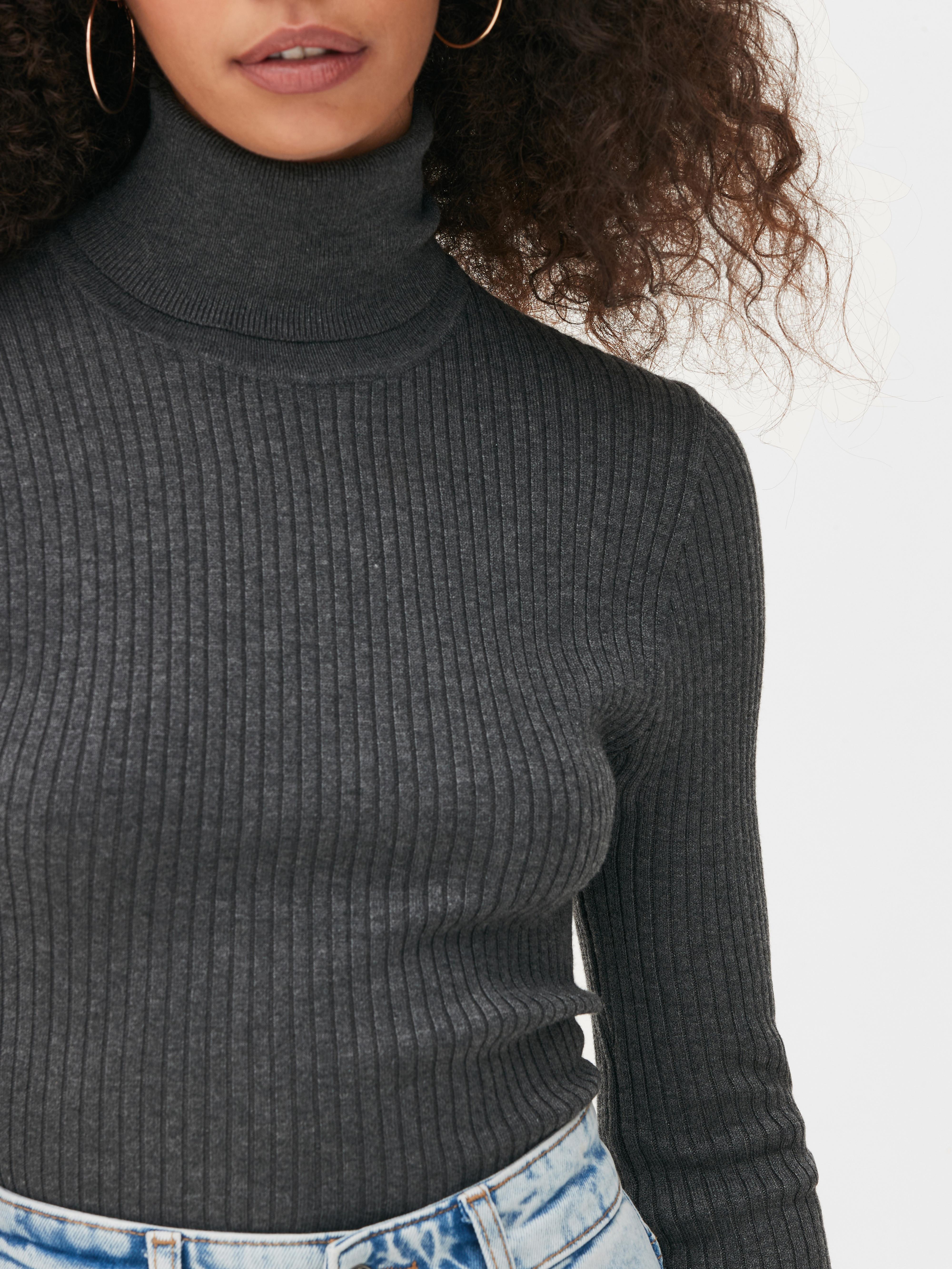 Womens Charcoal Marl Ribbed Roll Neck Jumper