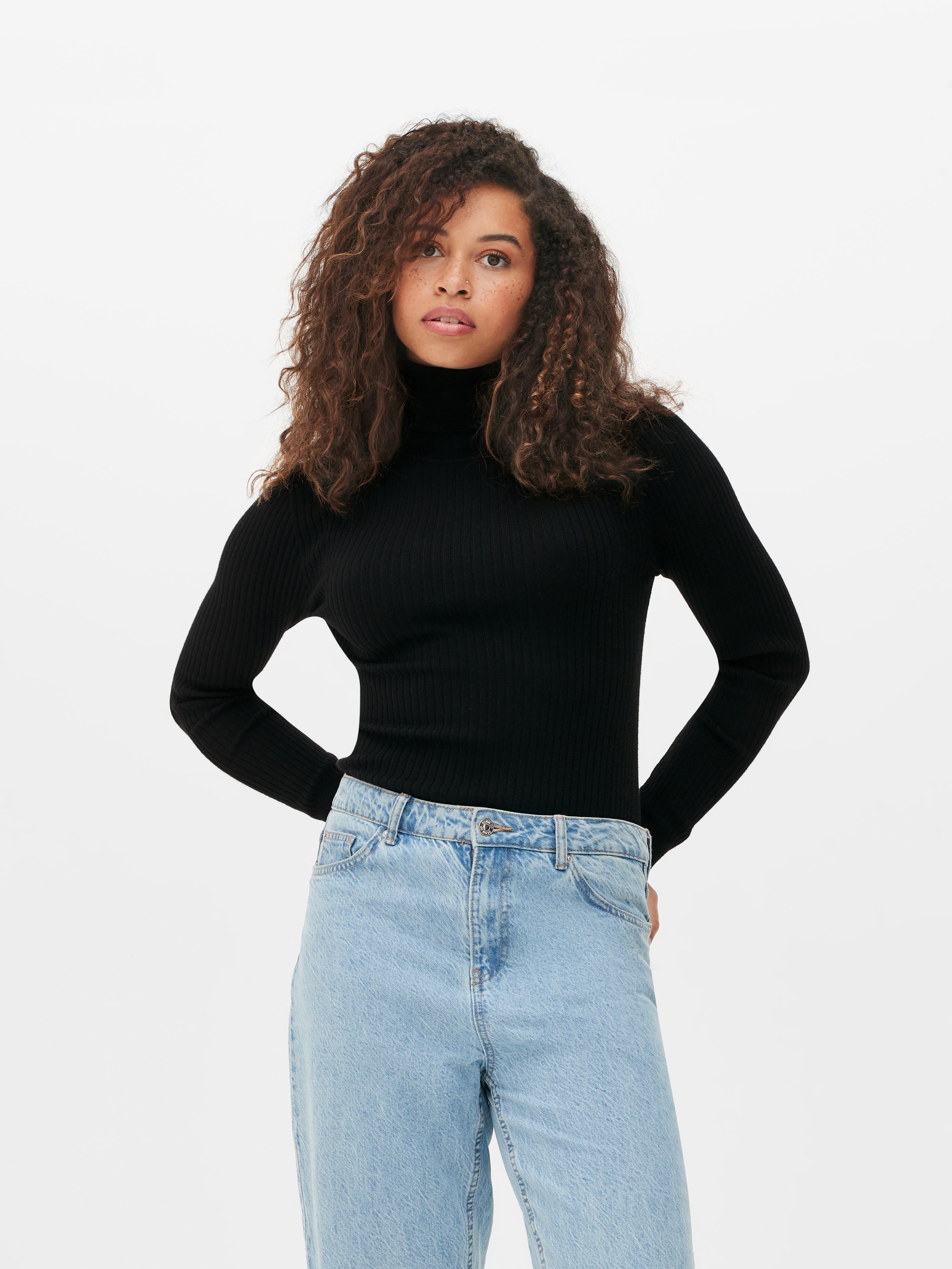 Ribbed roll neck on sale jumper