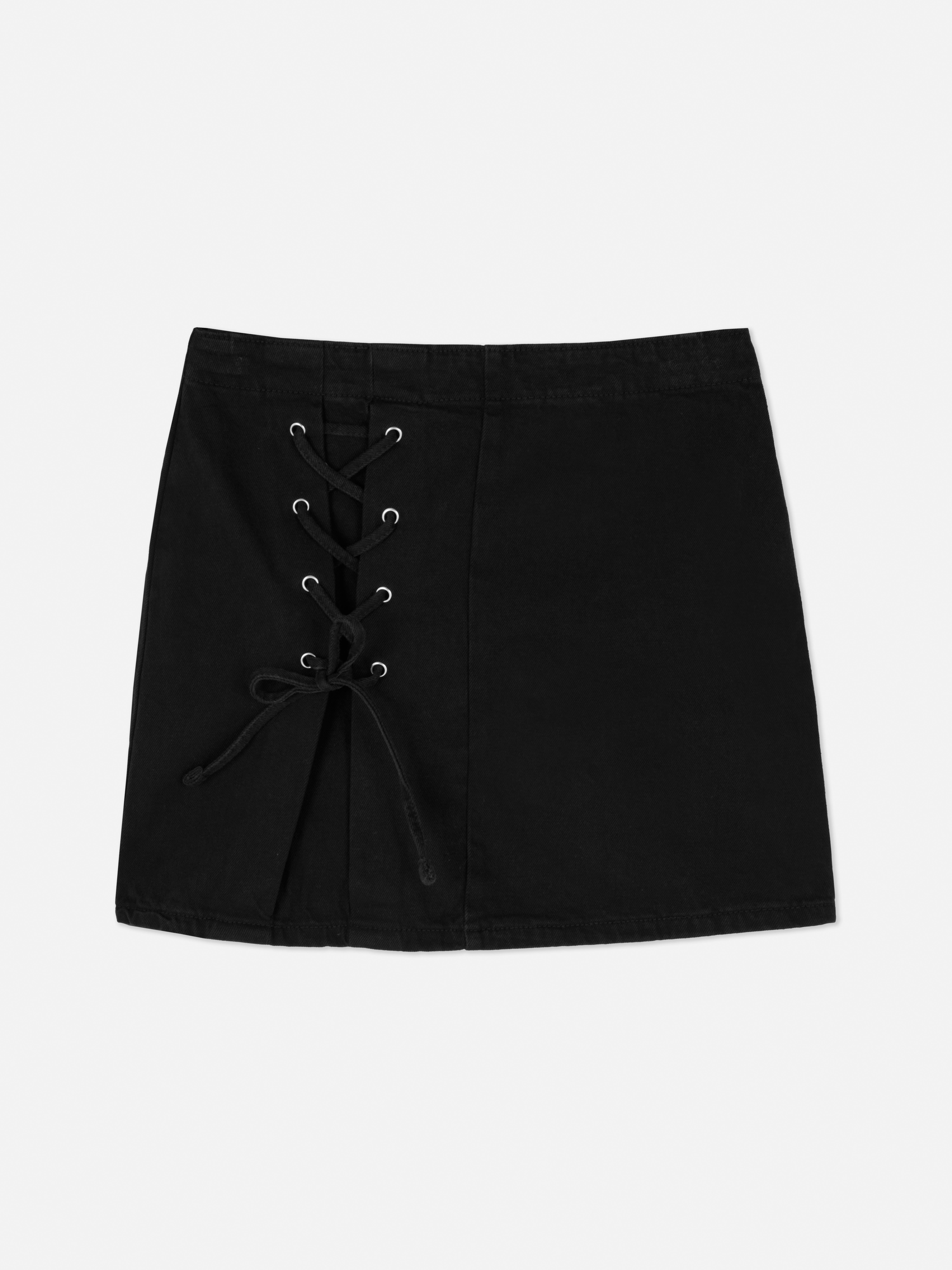 Lace-Up Denim Mini Skirt