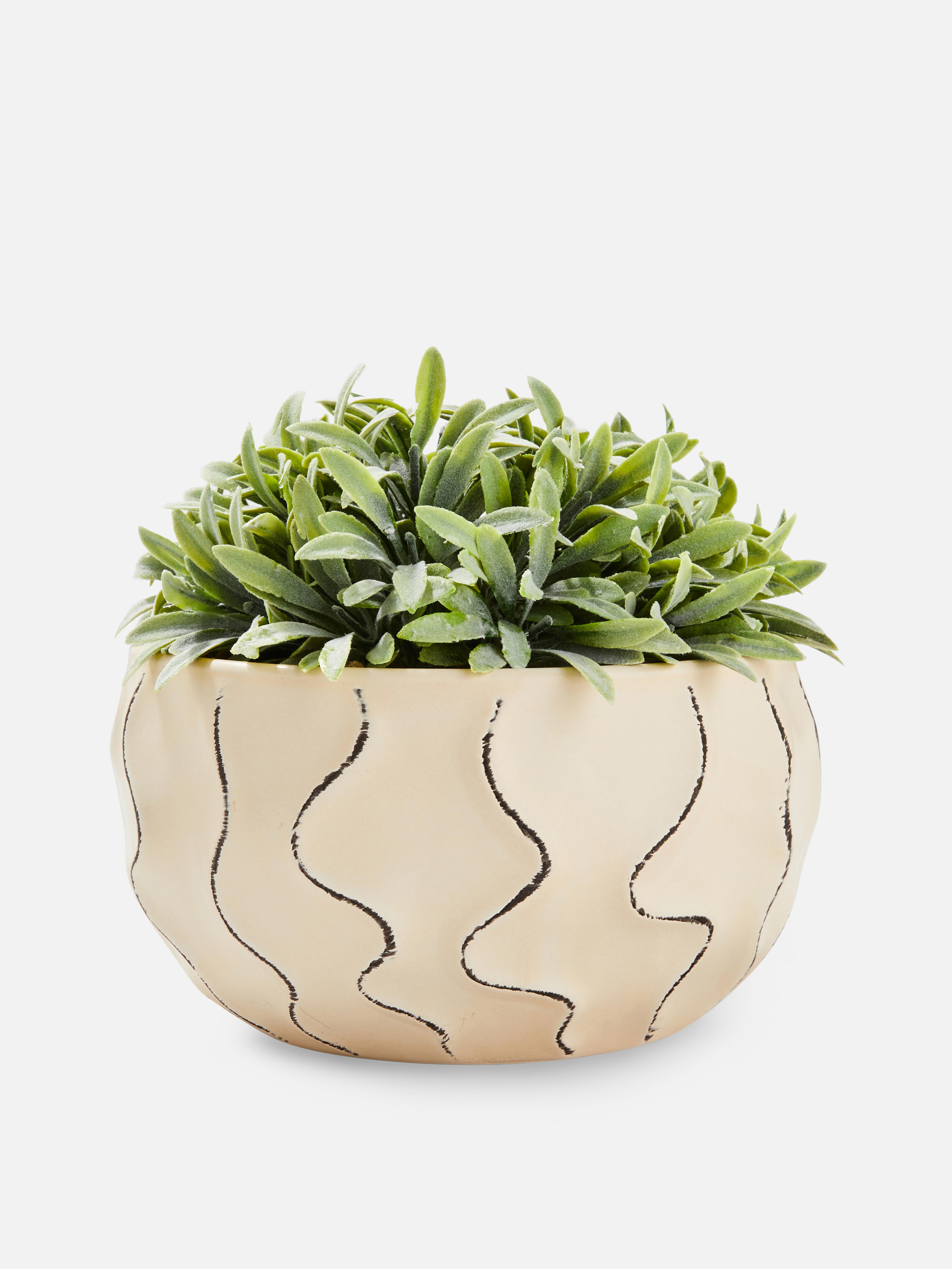 Faux Plant with Wavy Round Pot Natural