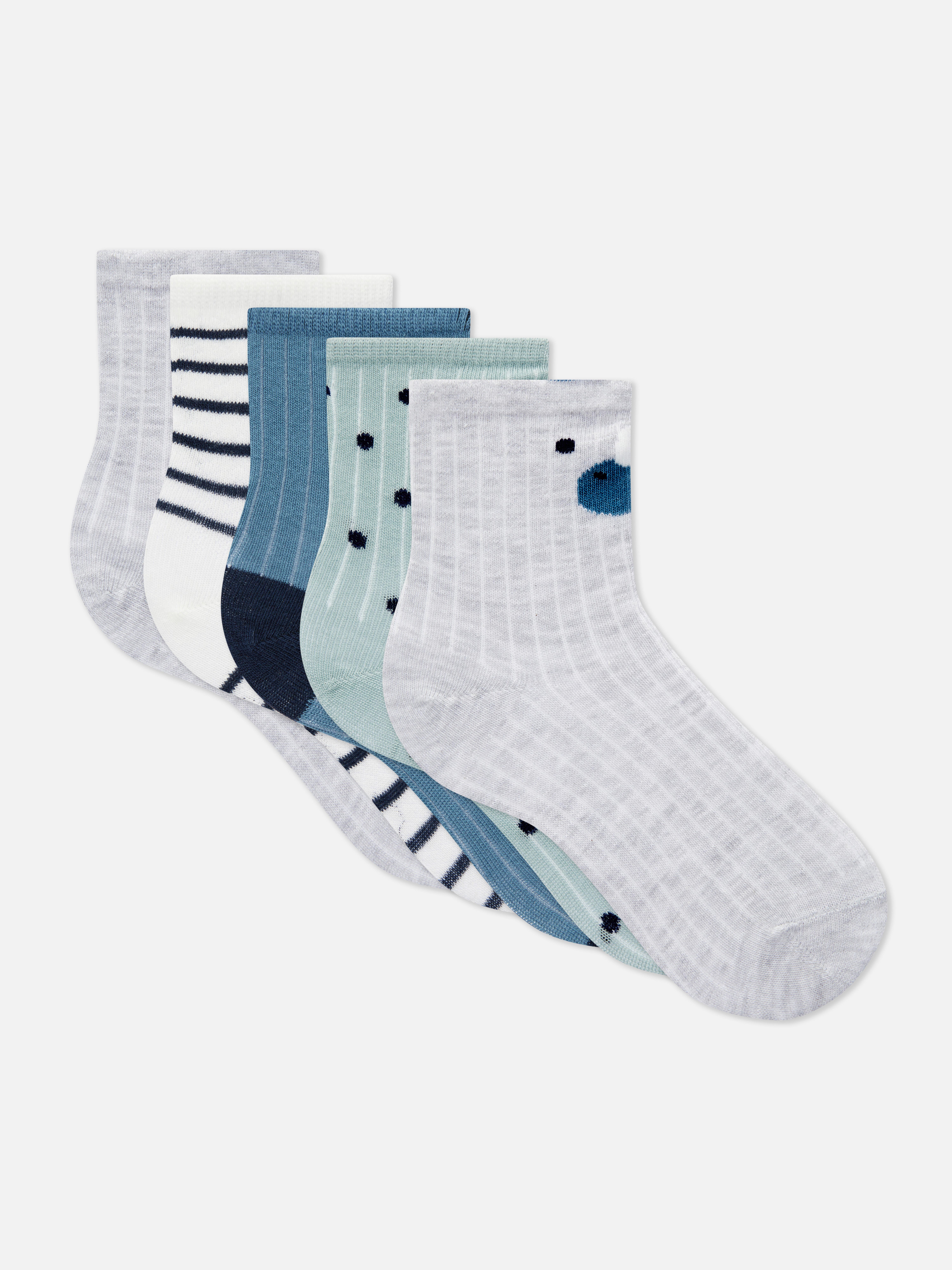 5pk Dinosaur Patterned Socks Grey