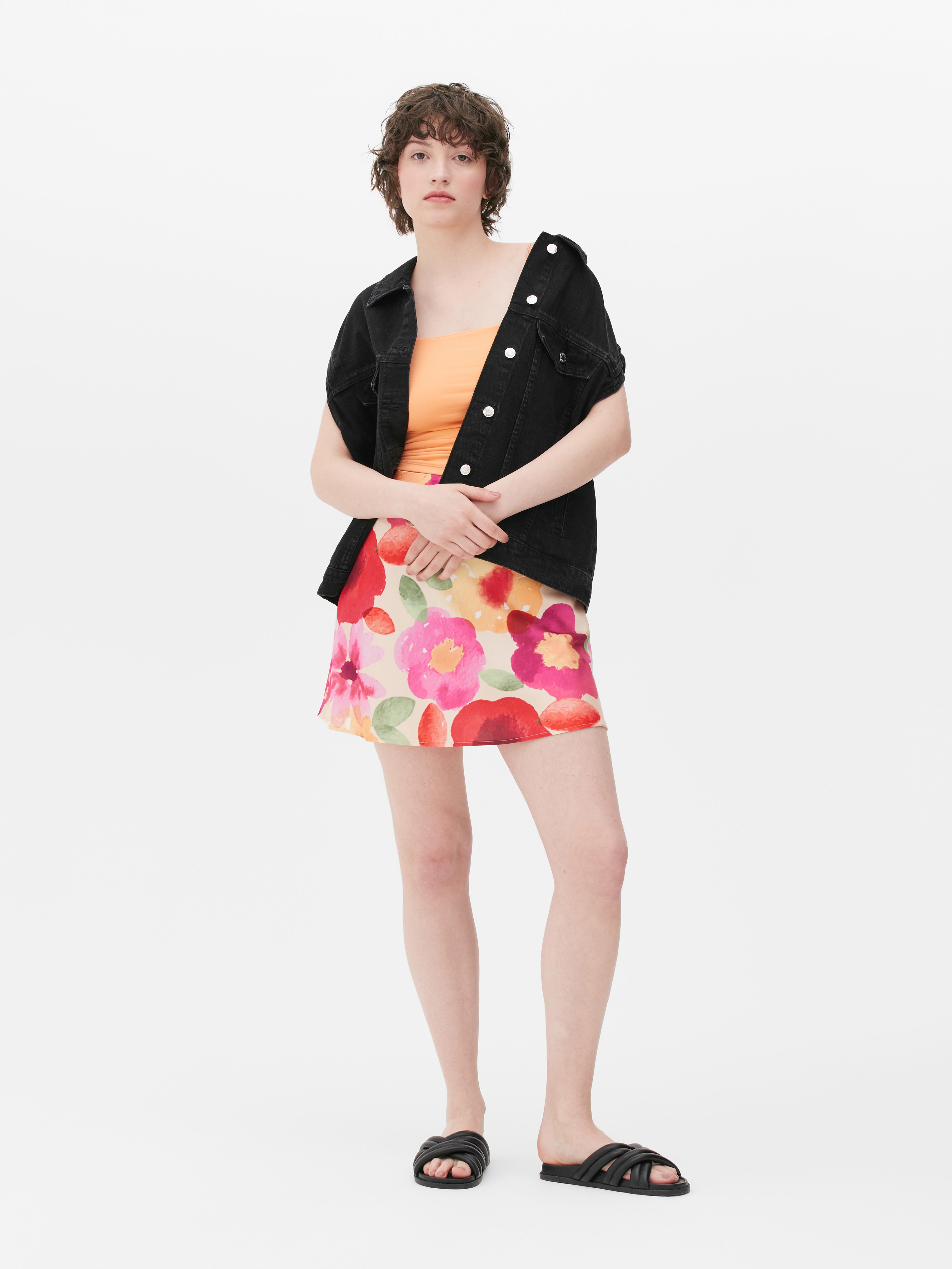 Floral Satin A-line Mini Skirt