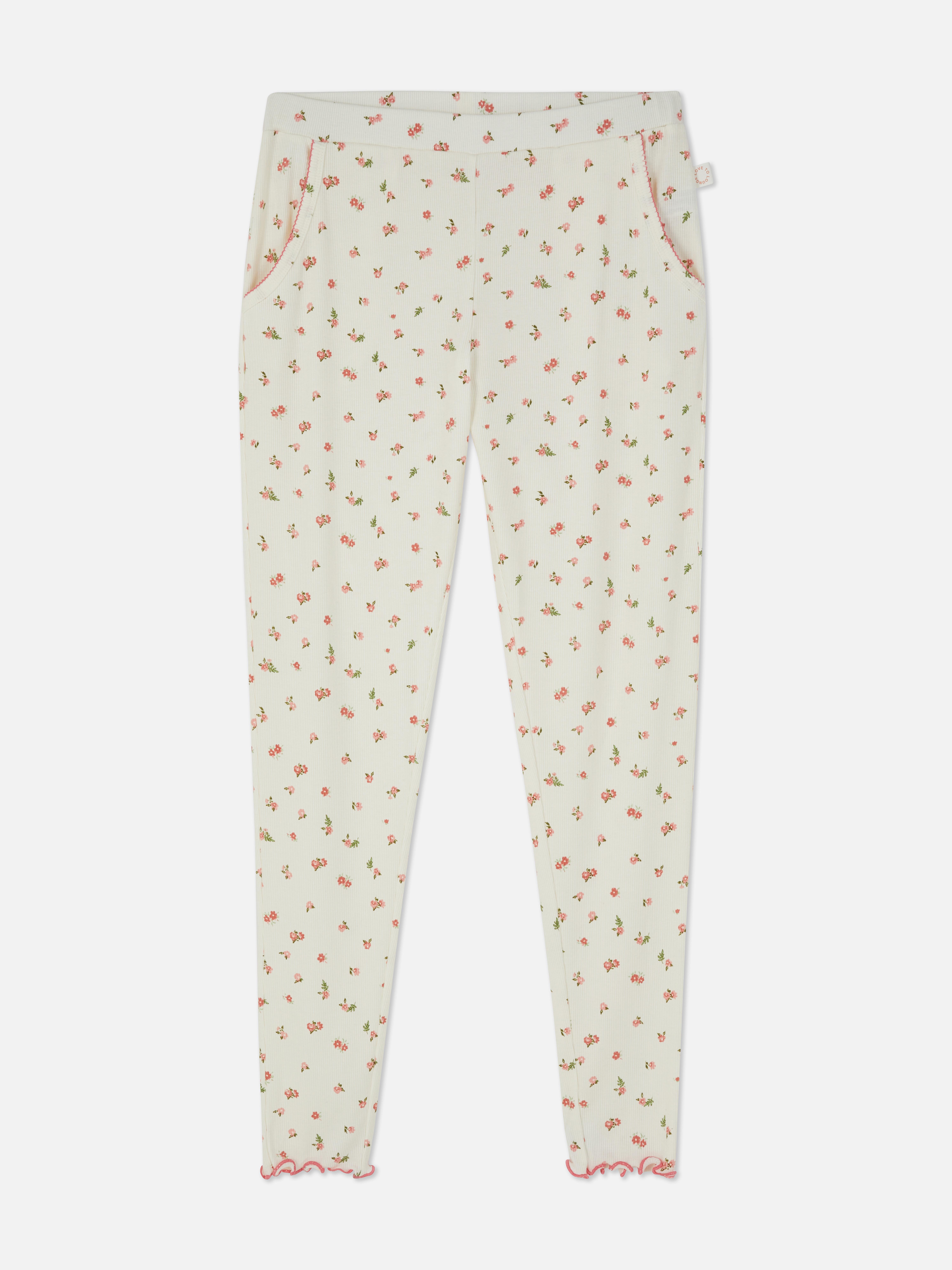 Floral Print Lettuce Hem Pyjama Trousers